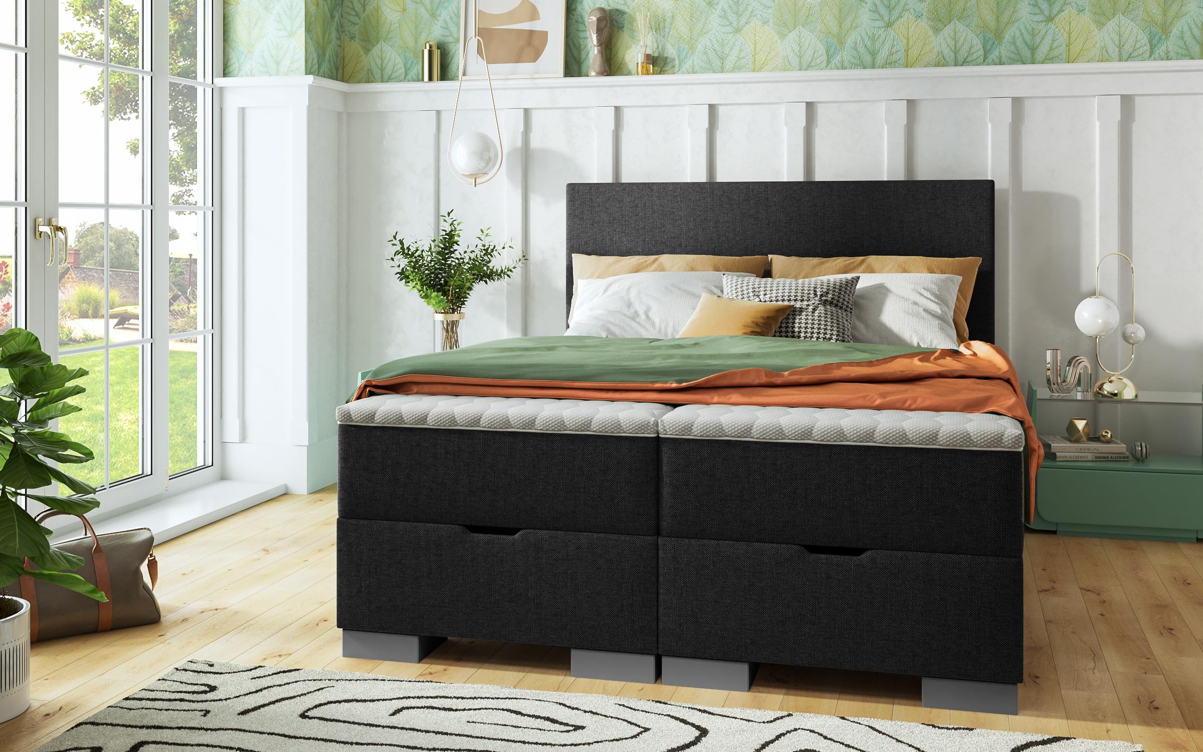 Pat dublu Boxspring Evian, gri inchis  2