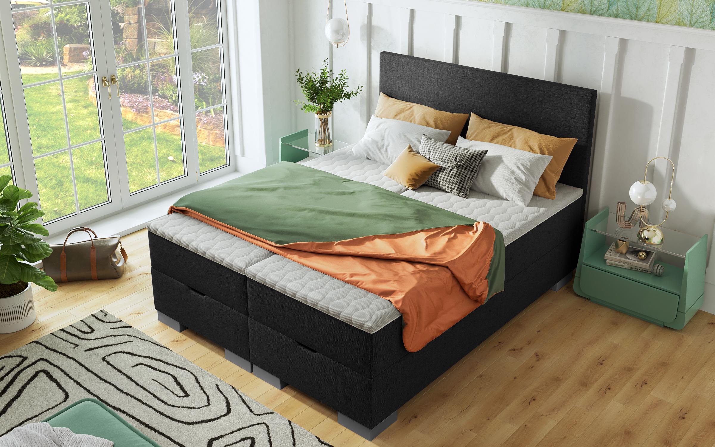 Pat dublu Boxspring Evian, gri inchis  3