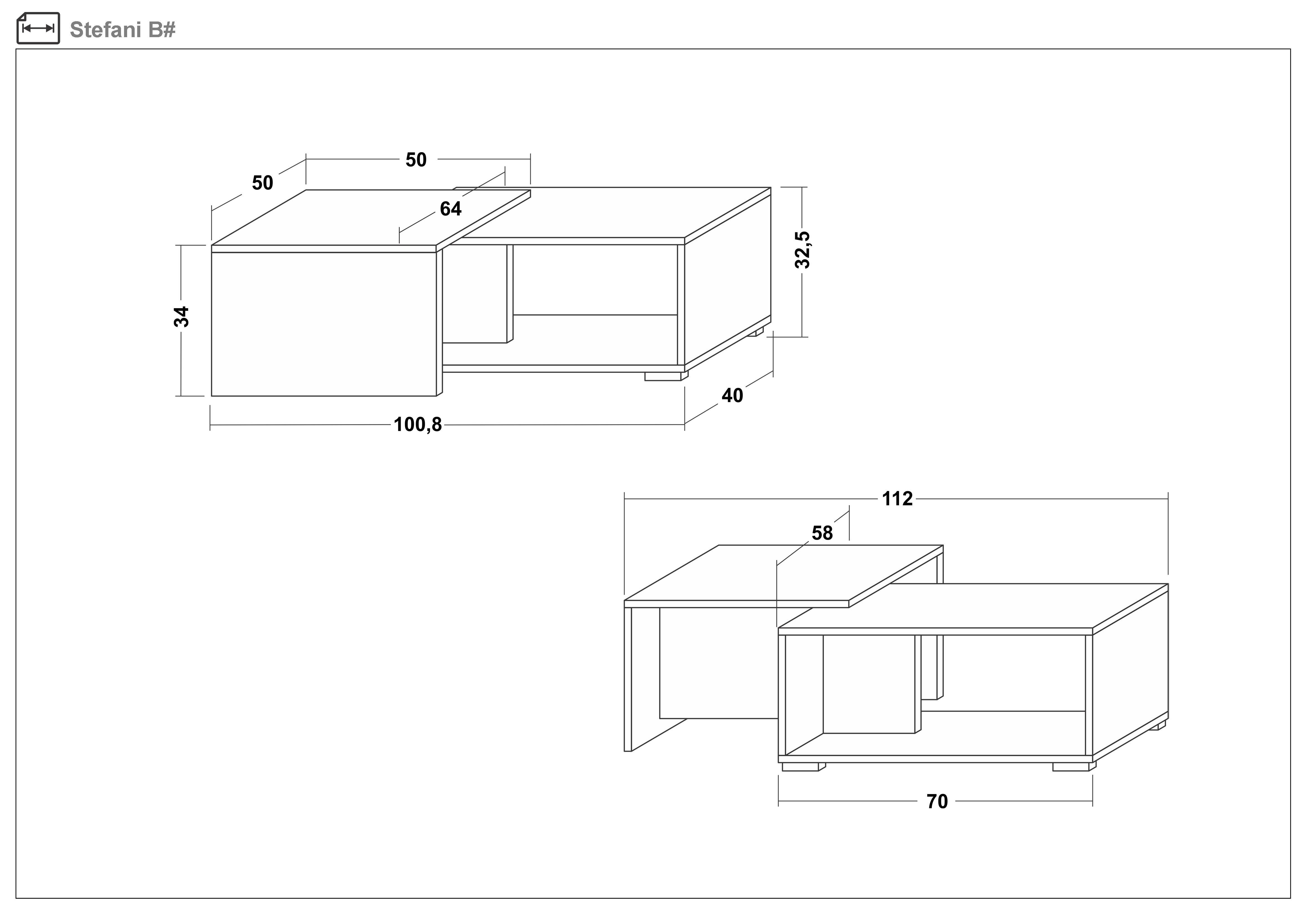 Set 2 buc. masuta de cafea Stefani, alb + negru lucios  2