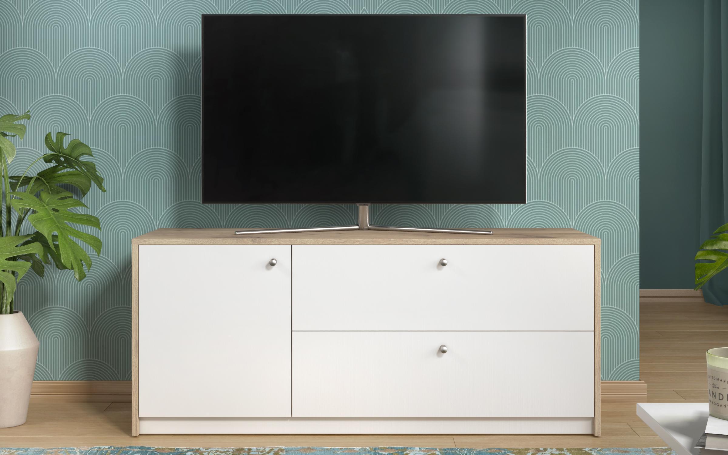Modul TV Grande, alb mat + stejar deschis  2