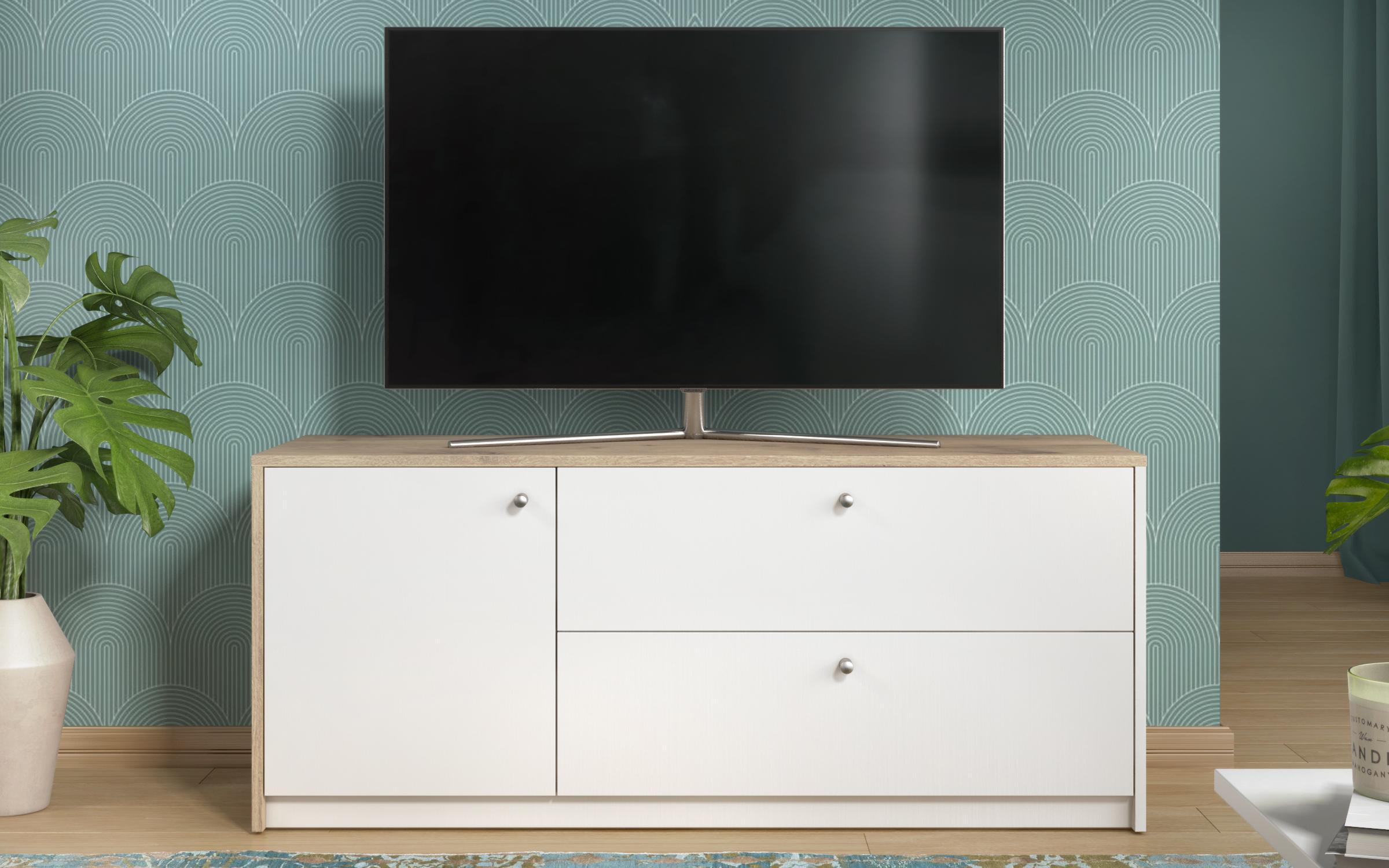 Modul TV Grande, alb mat + stejar deschis  2