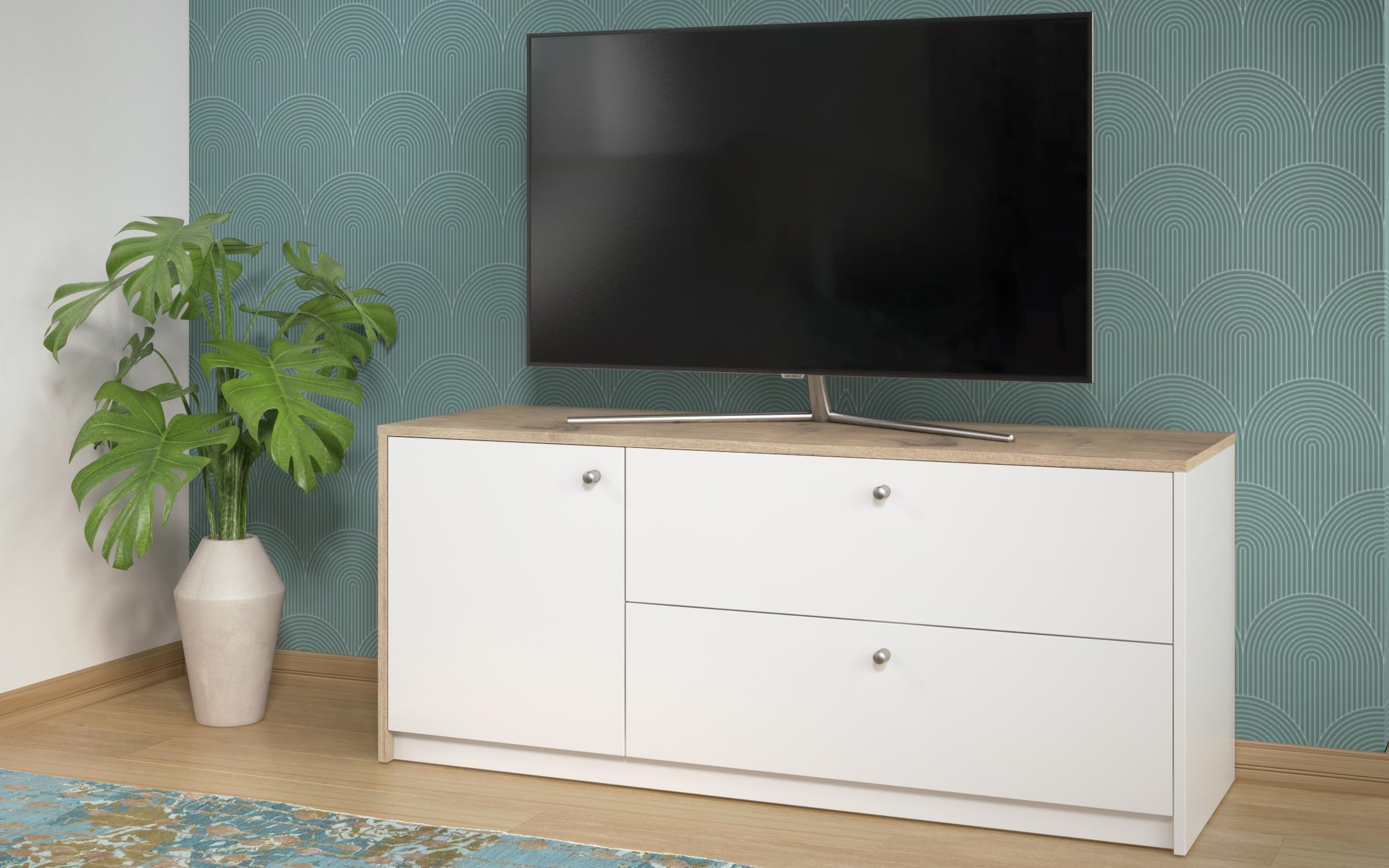 Modul TV Grande, alb mat + stejar deschis  3