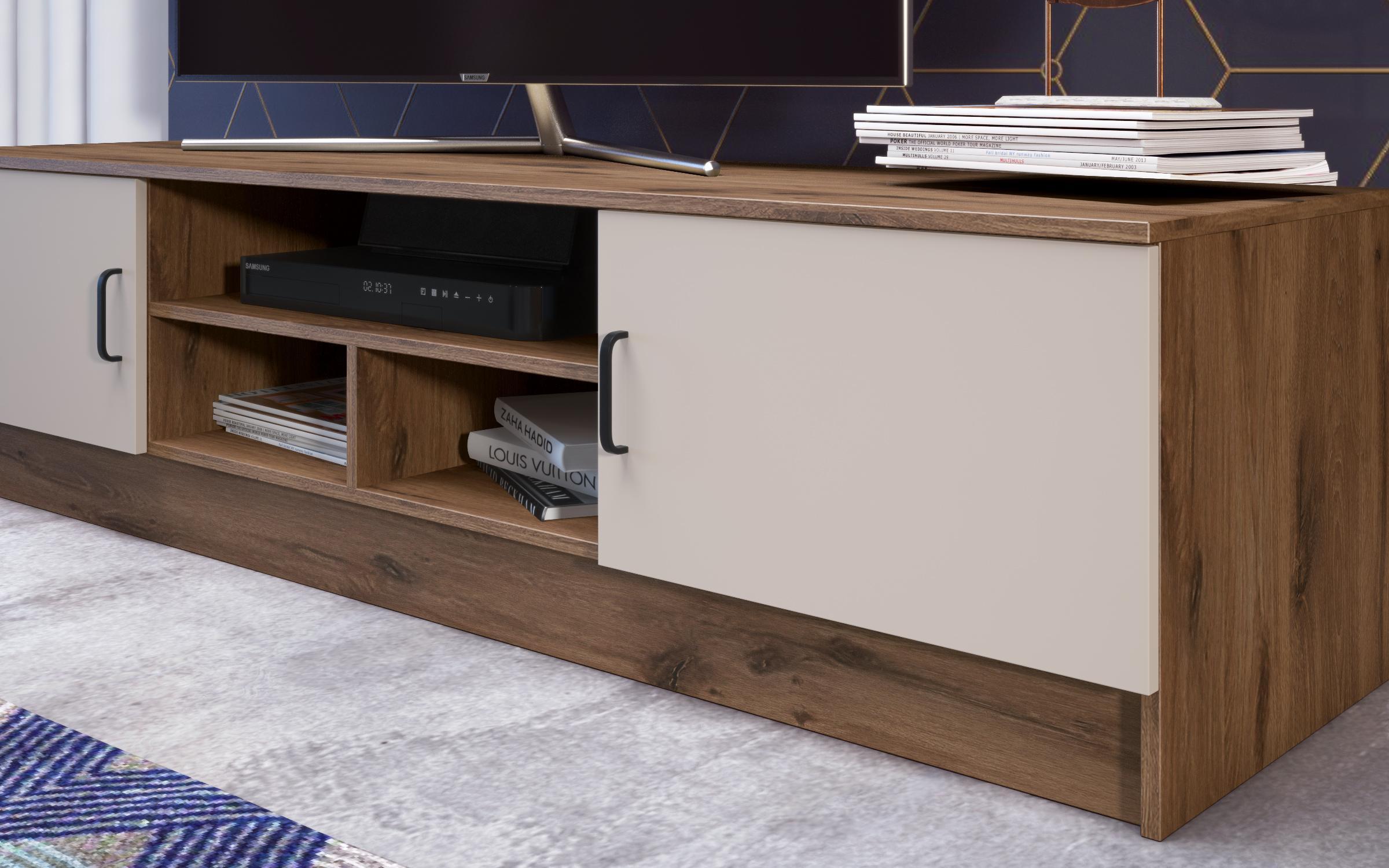 Modul TV Suerte, stejar scandinav inchis + nisipiu mat  4