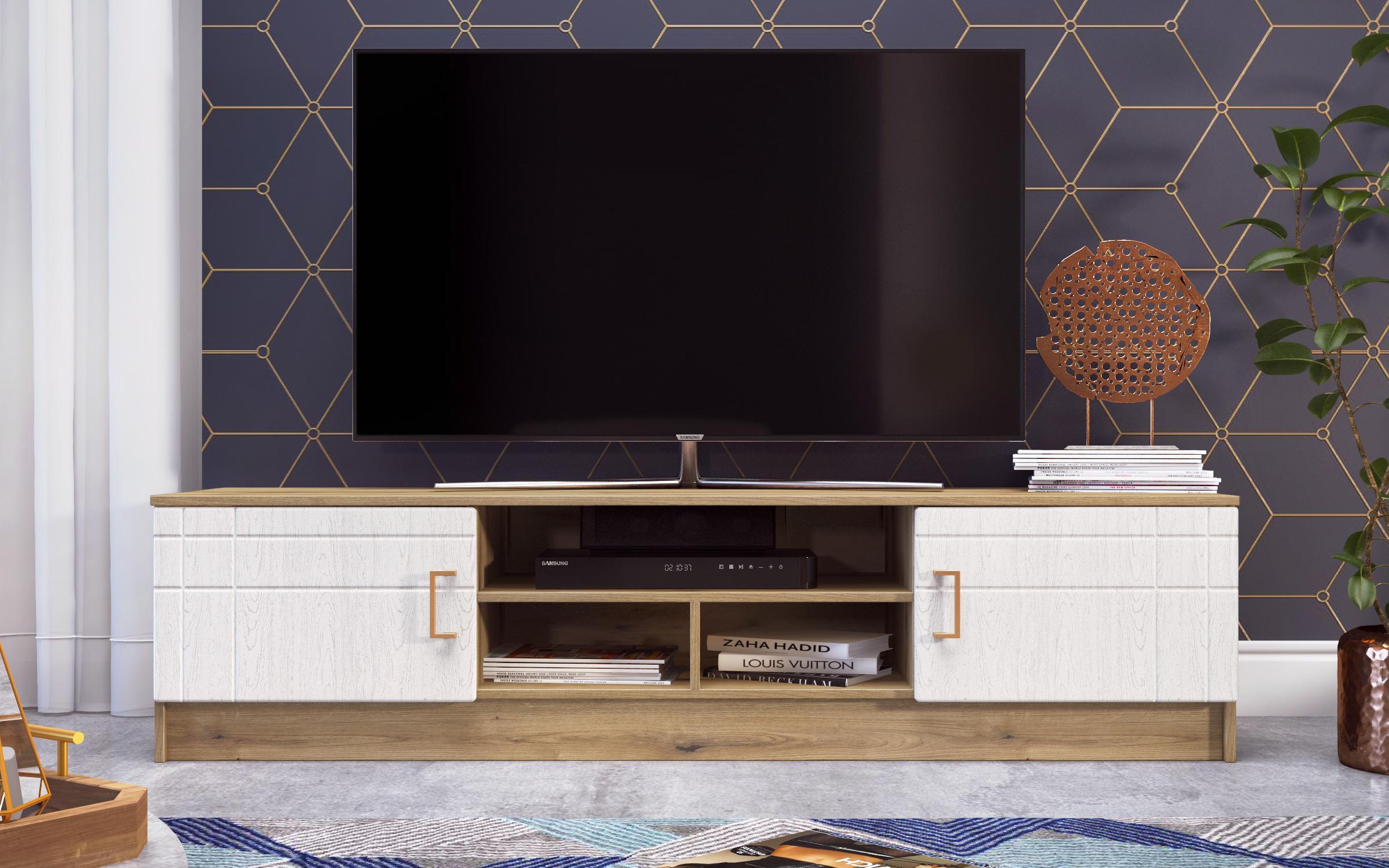 Modul TV Suerte Vision, stejar evoc + aspen alb  1