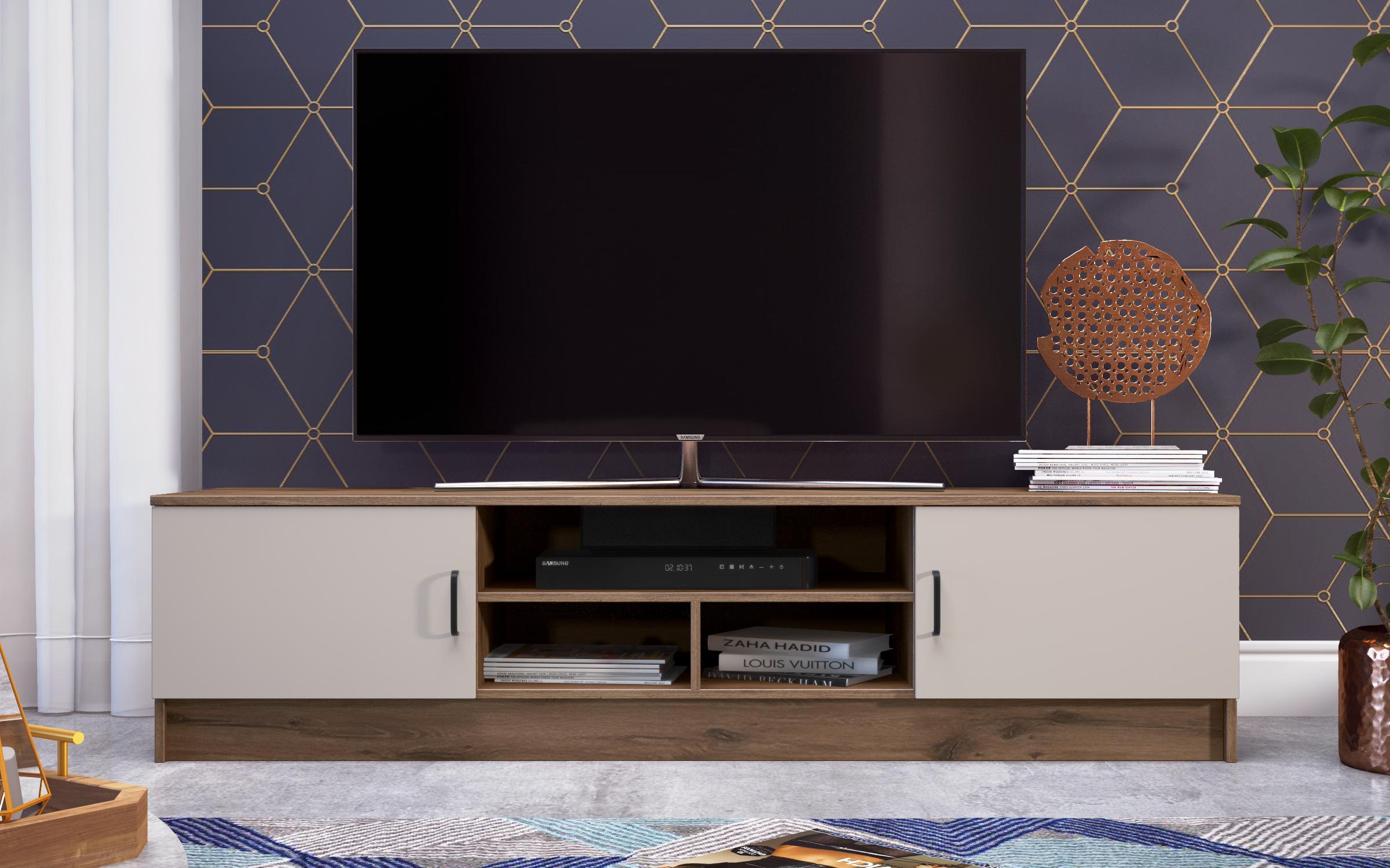 Modul TV Suerte, stejar scandinav inchis + nisipiu mat  2