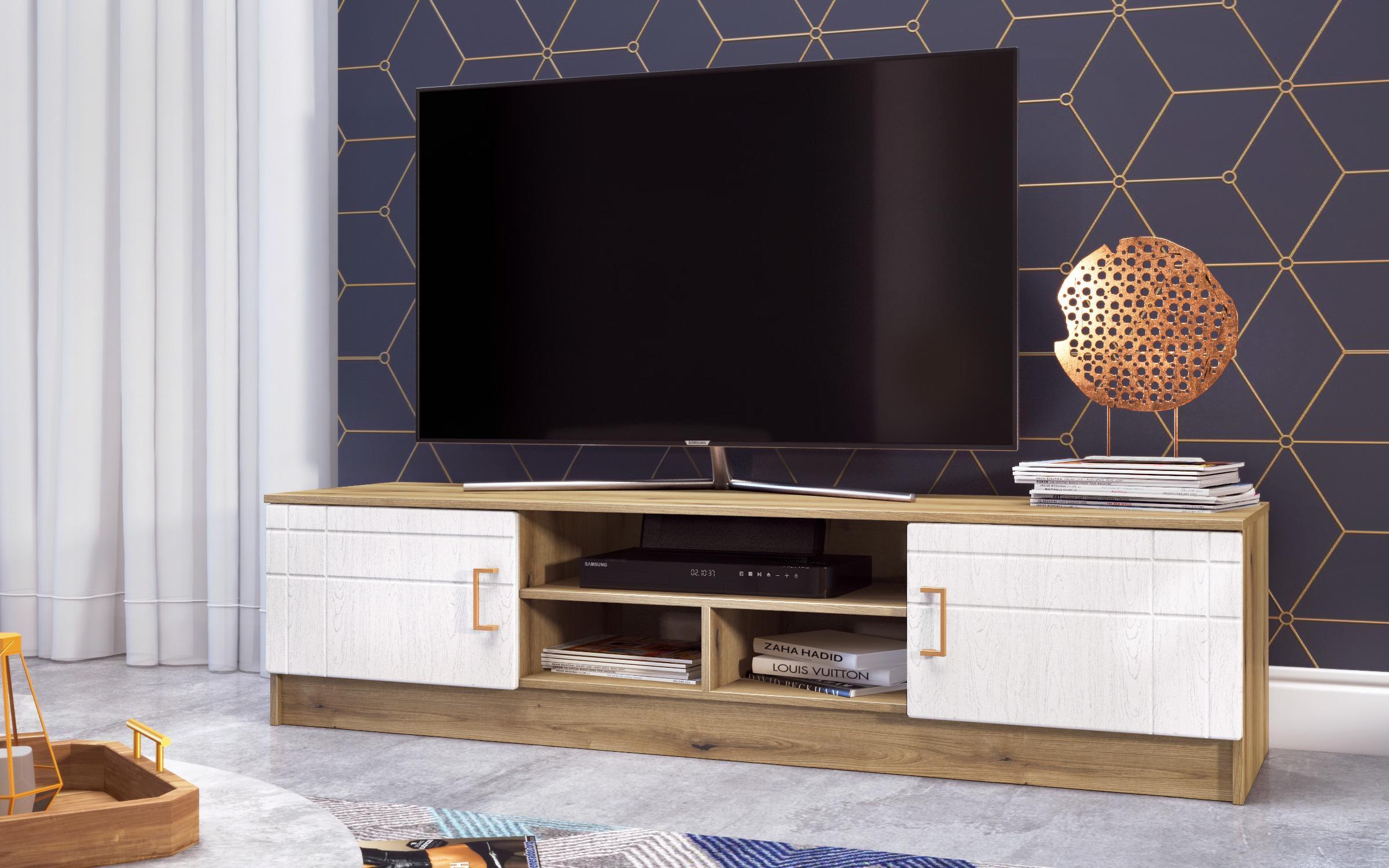 Modul TV Suerte Vision, stejar evoc + aspen alb  2