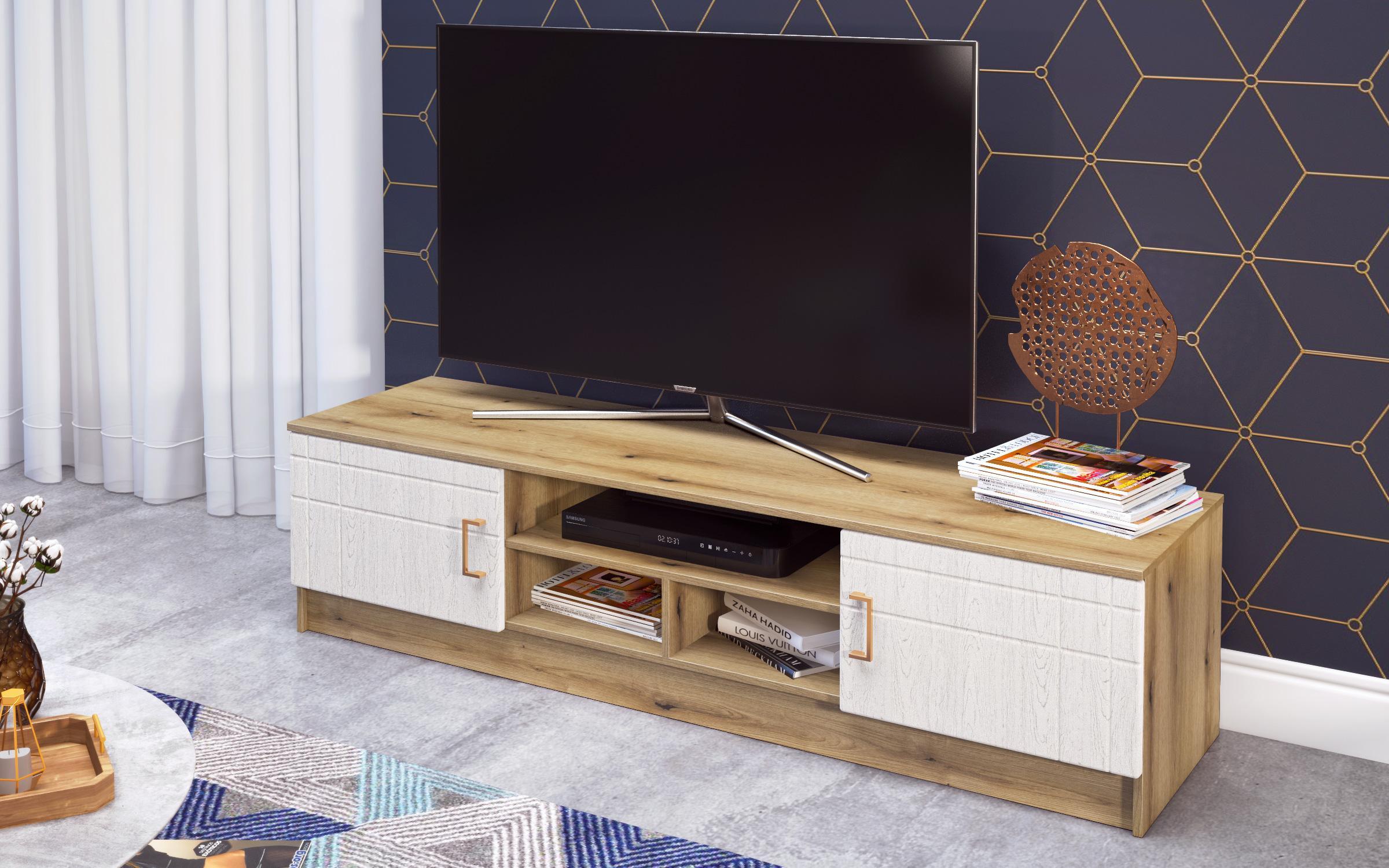 Modul TV Suerte Vision, stejar evoc + aspen alb  3