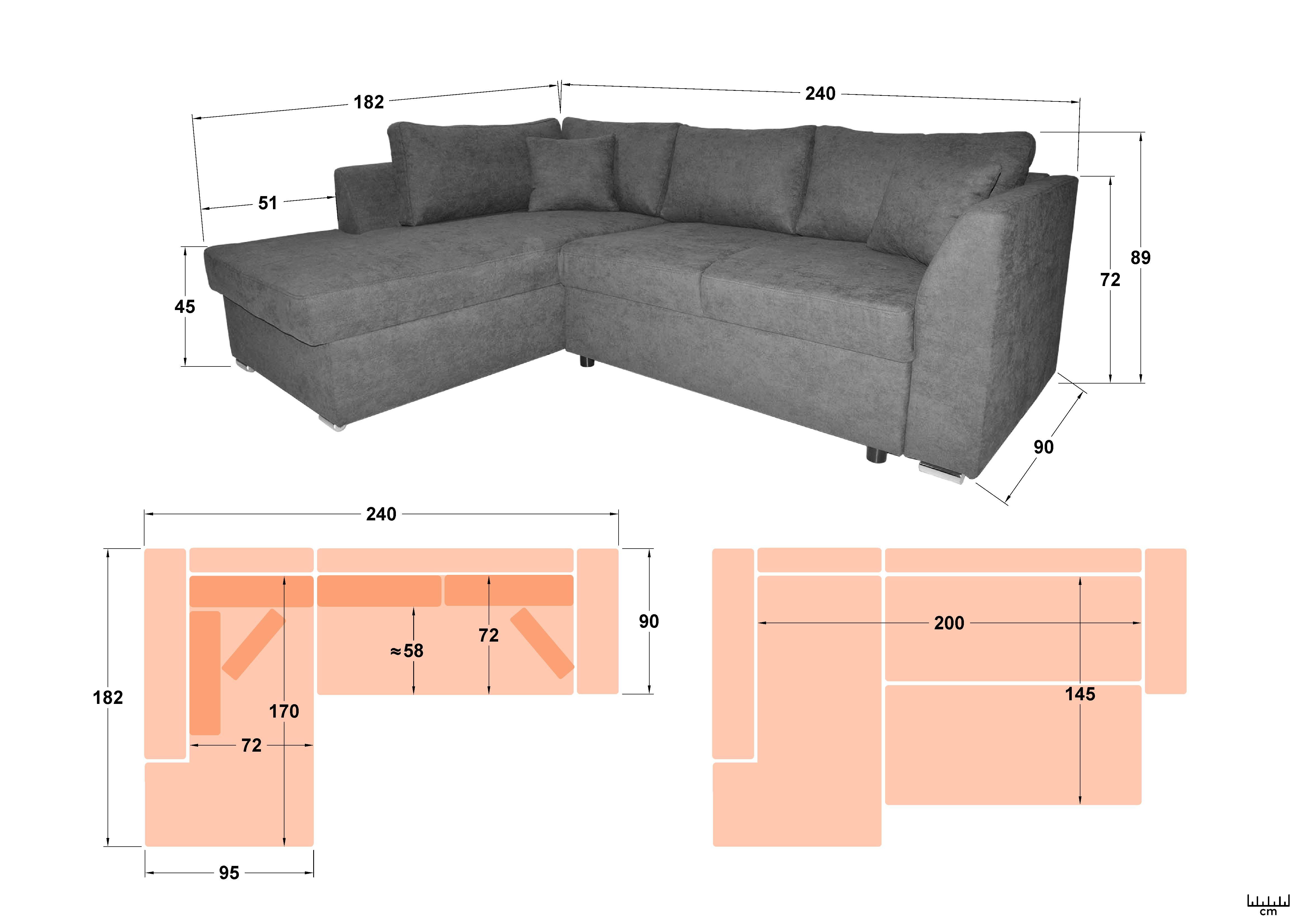 Раскладной угловой диван Тоскана S, бирюзовый + светло-серый  2