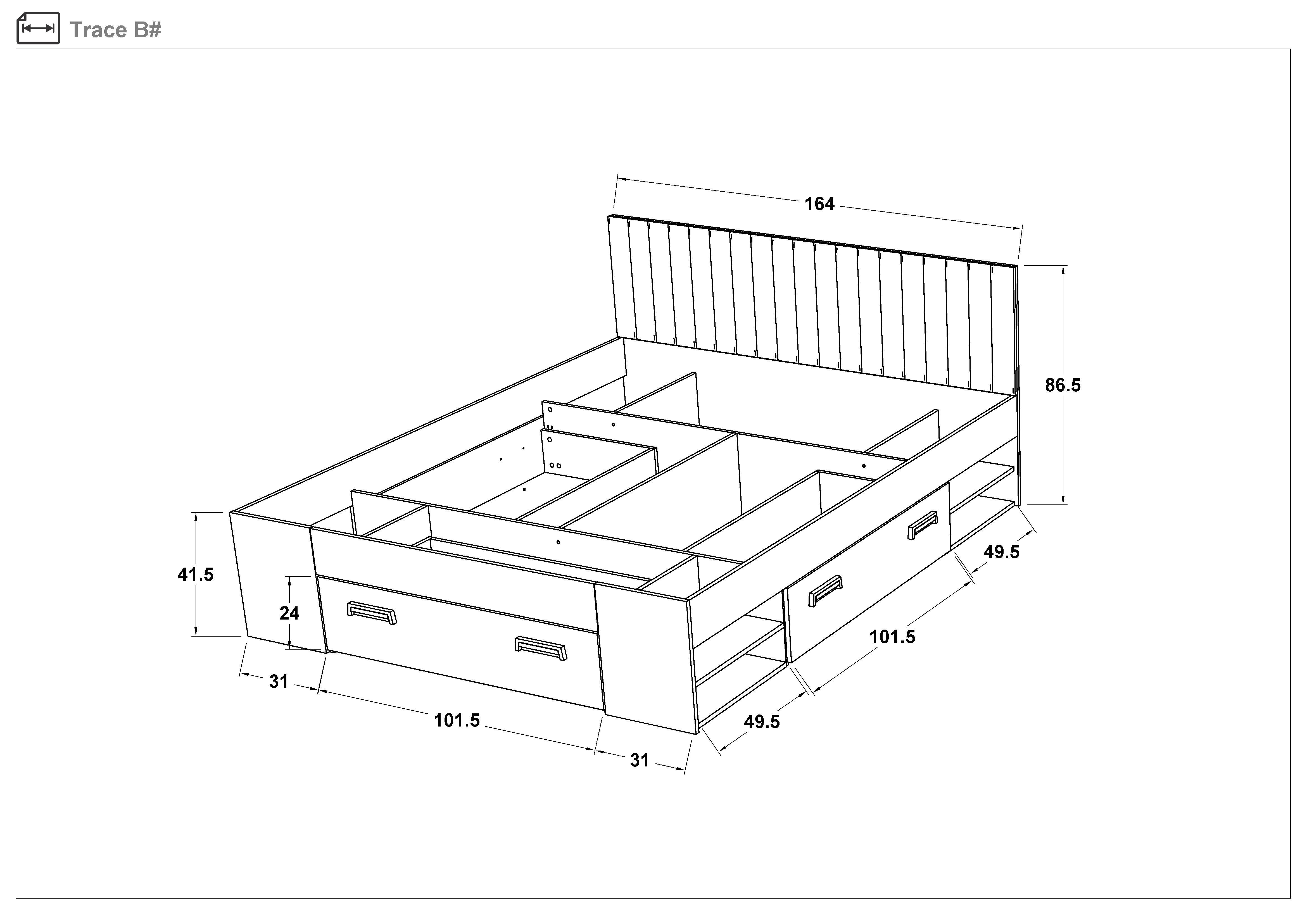 Pat dublu 160/200 Trace, stejar auriu + alb lucios  2