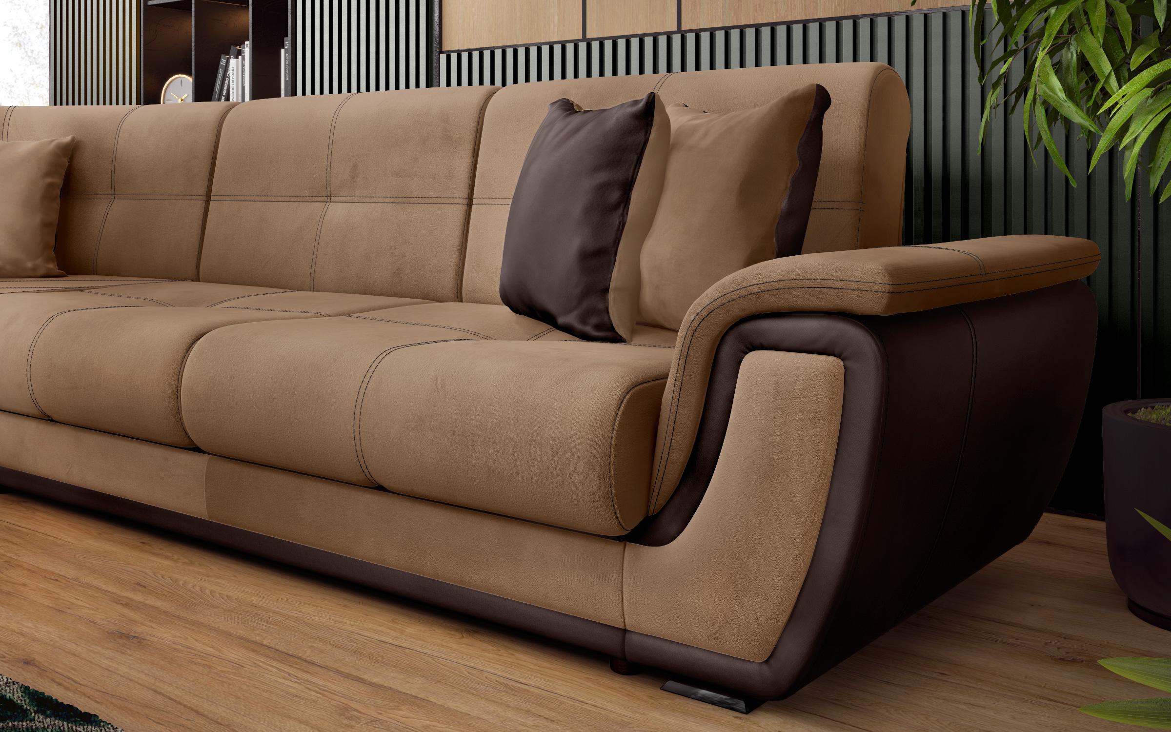 Coltar pentru living Princess, maro deschis + piele maro inchis  4