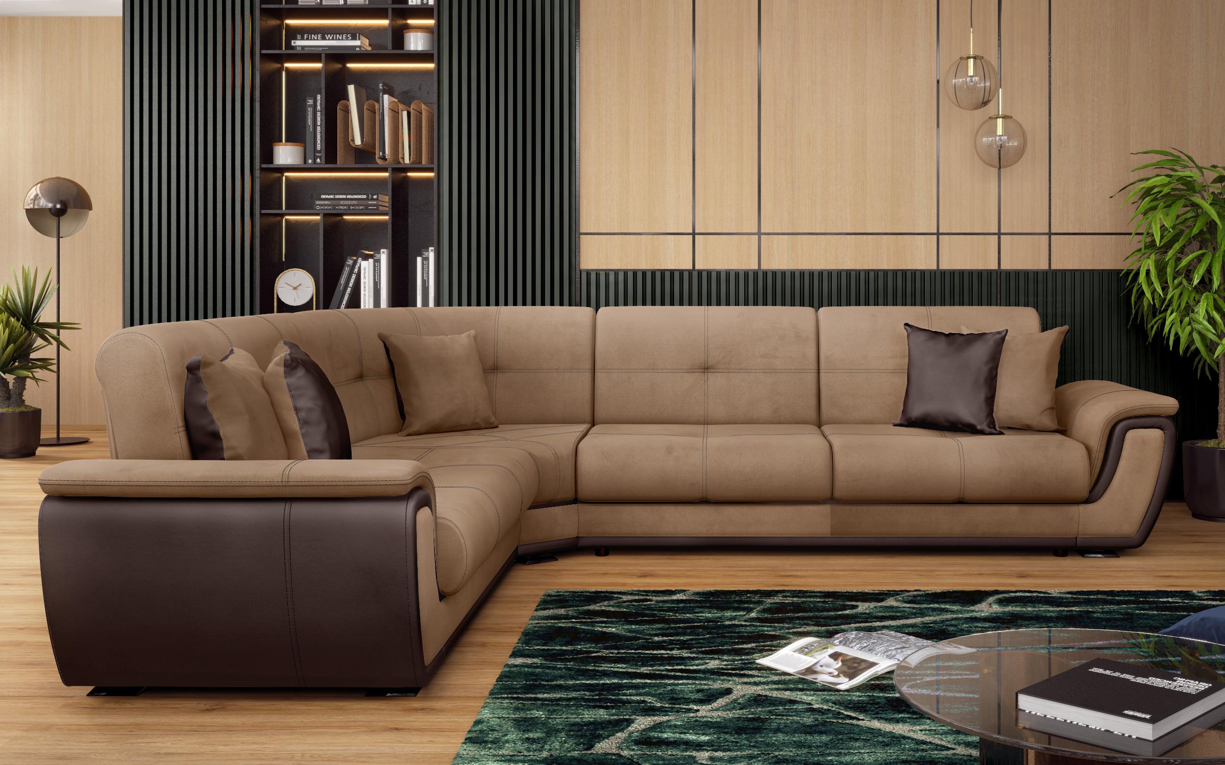 Coltar pentru living Princess, maro deschis + piele maro inchis  3