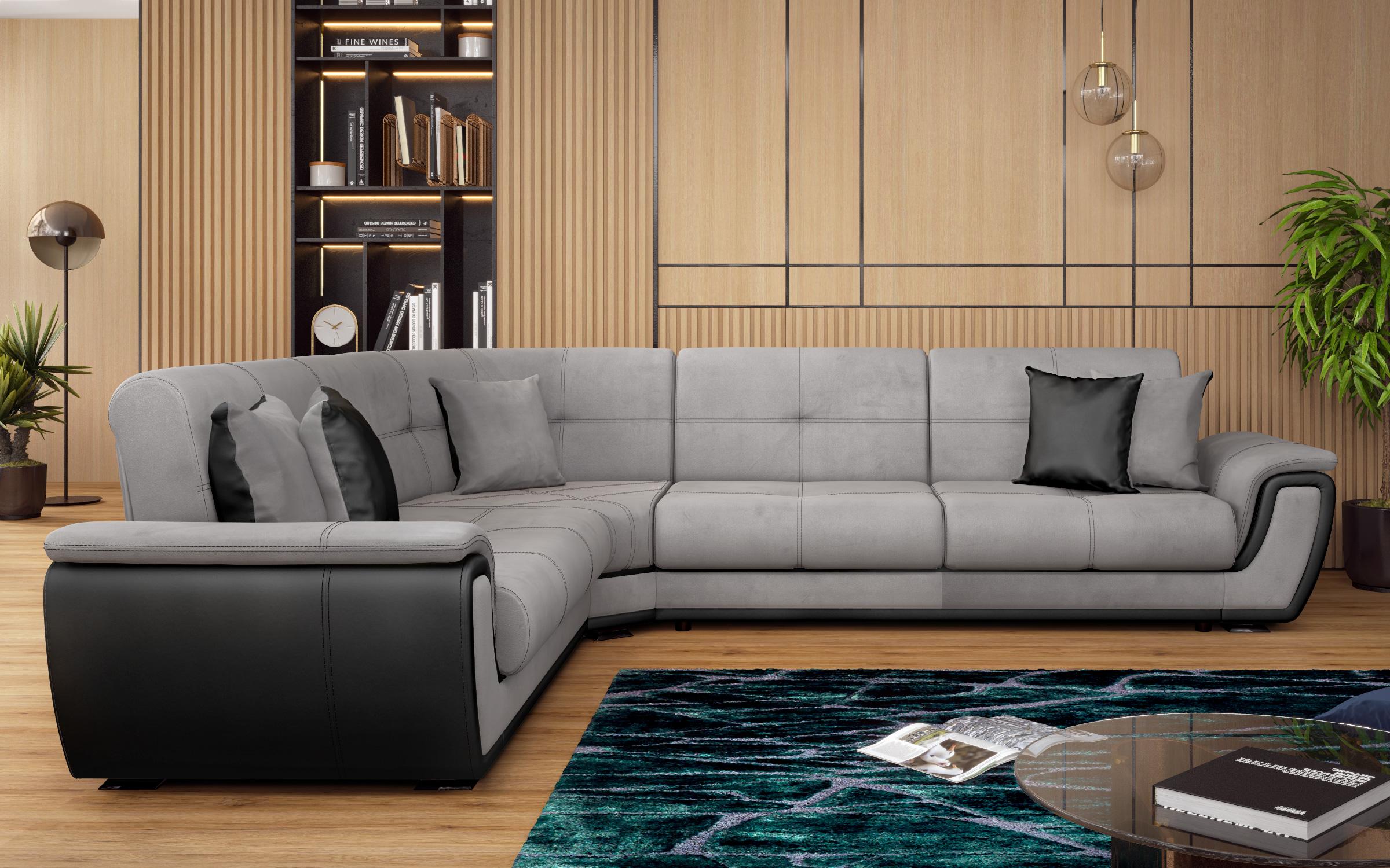 Coltar pentru living Princess, gri + piele neagra  3