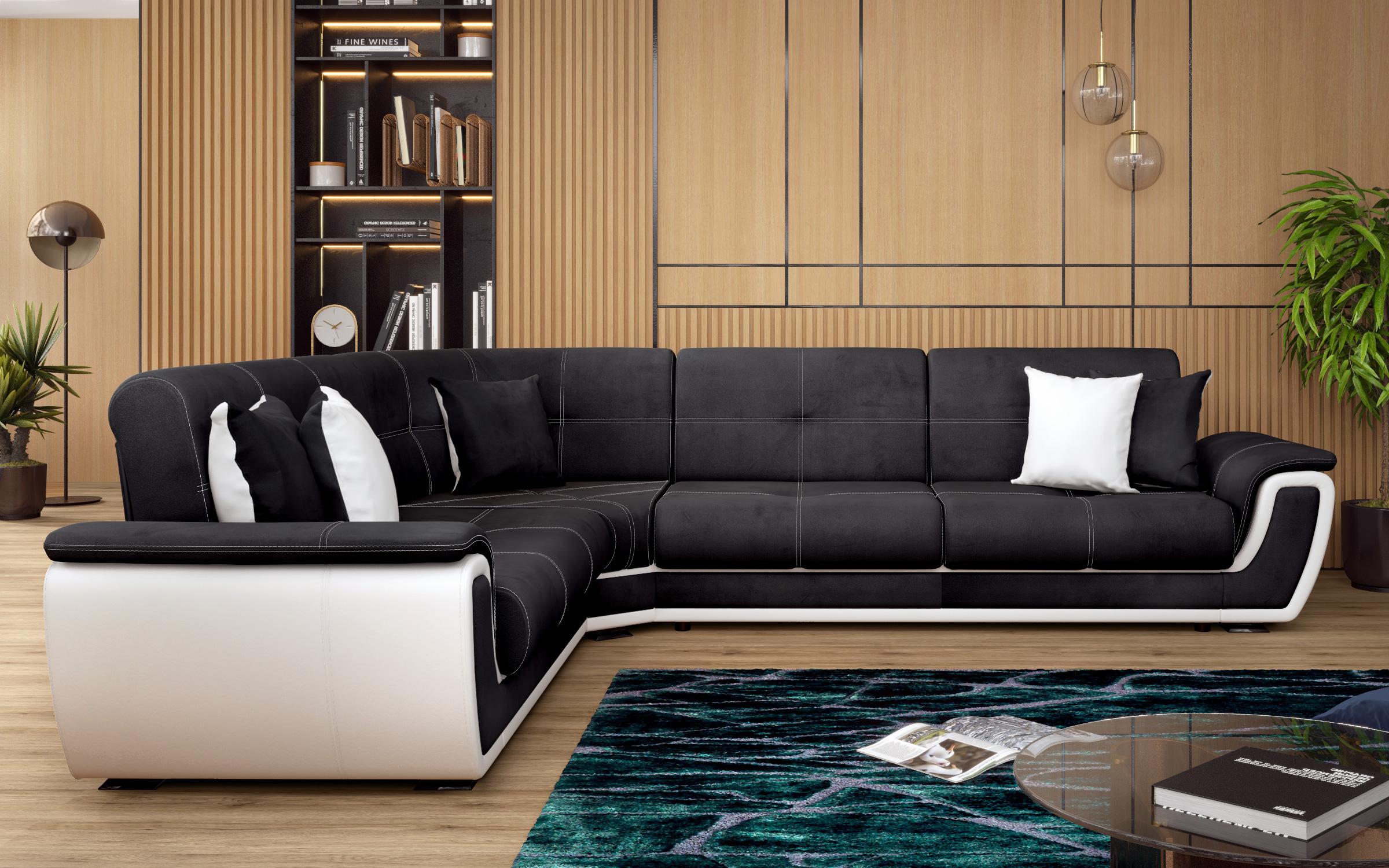 Coltar pentru living Princess, negru + piele alba  3