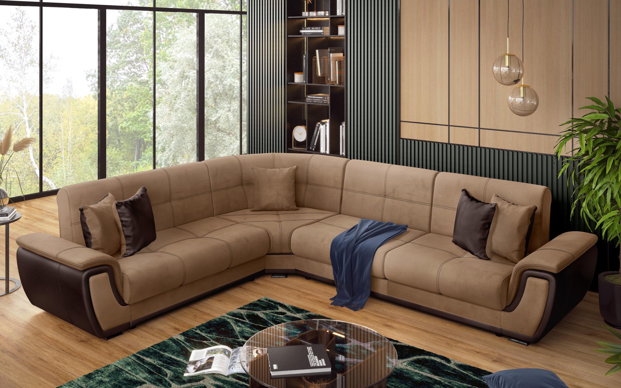 Coltar pentru living Princess, maro deschis + piele maro inchis  6