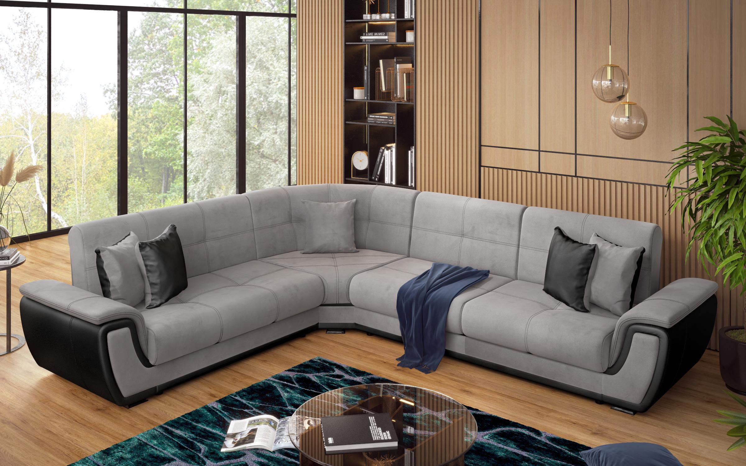 Coltar pentru living Princess, gri + piele neagra  6