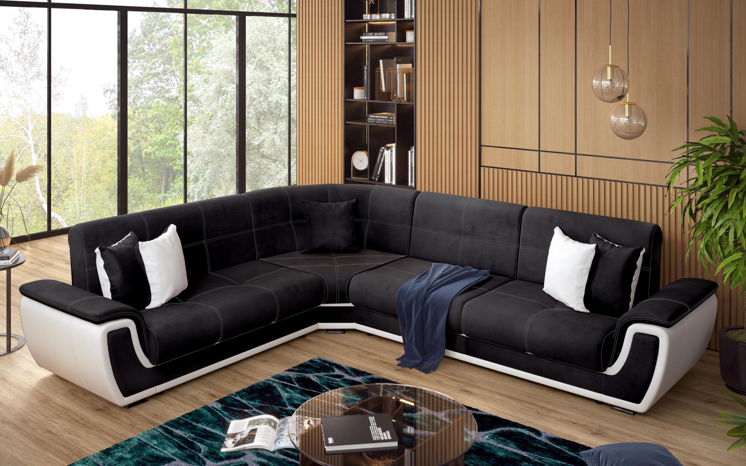 Coltar pentru living Princess, negru + piele alba  4