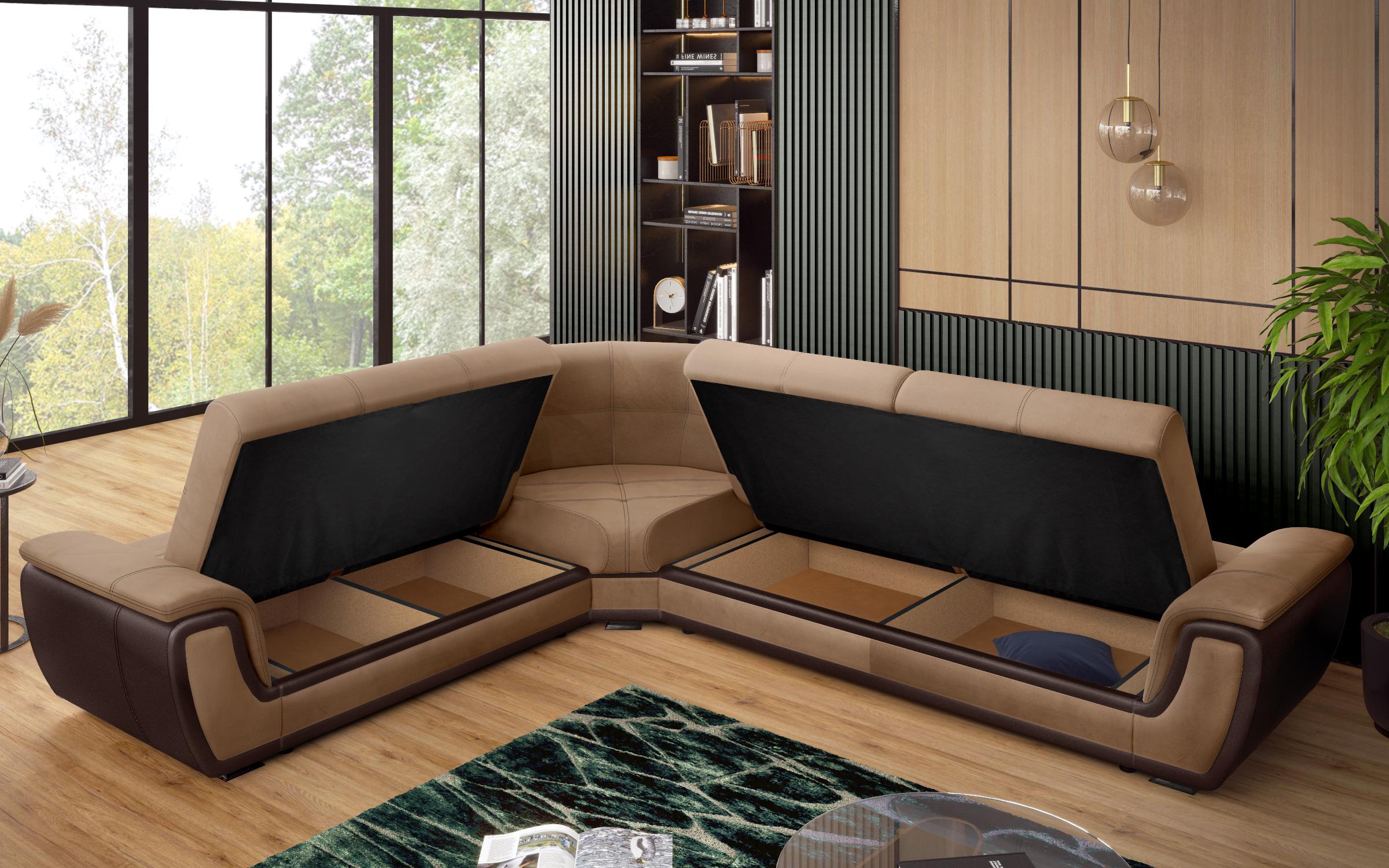 Coltar pentru living Princess, maro deschis + piele maro inchis  7