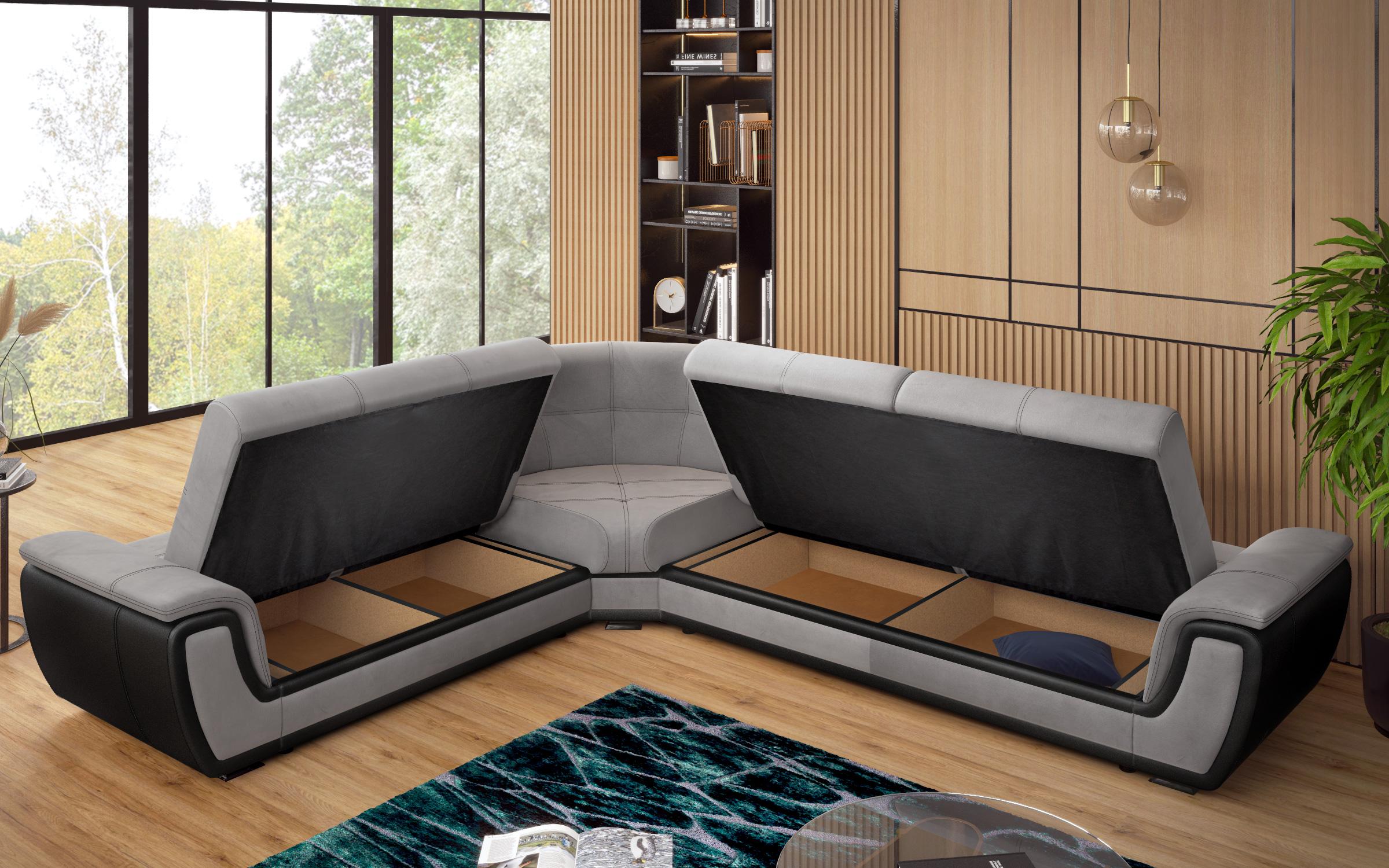 Coltar pentru living Princess, gri + piele neagra  7