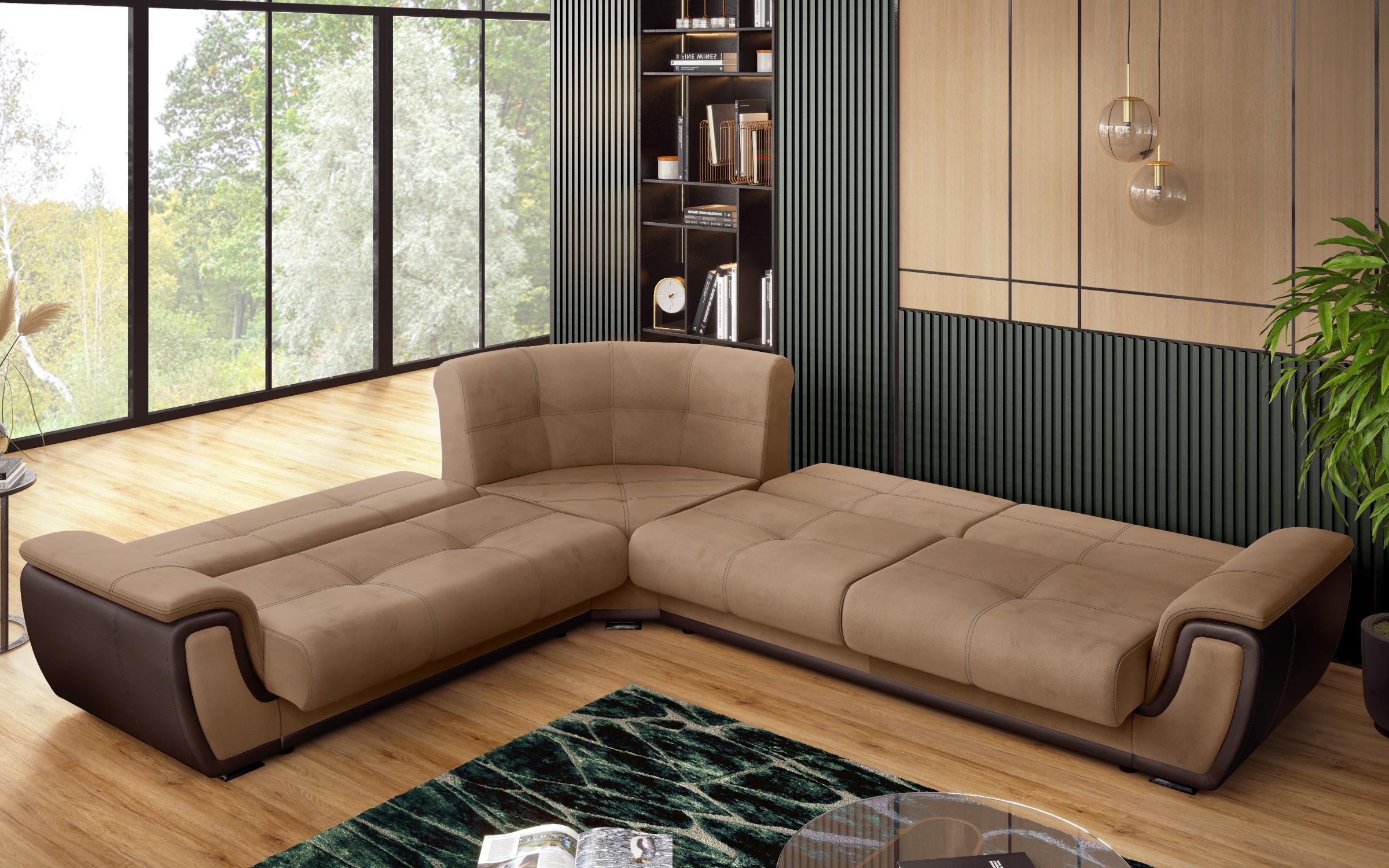 Coltar pentru living Princess, maro deschis + piele maro inchis  9