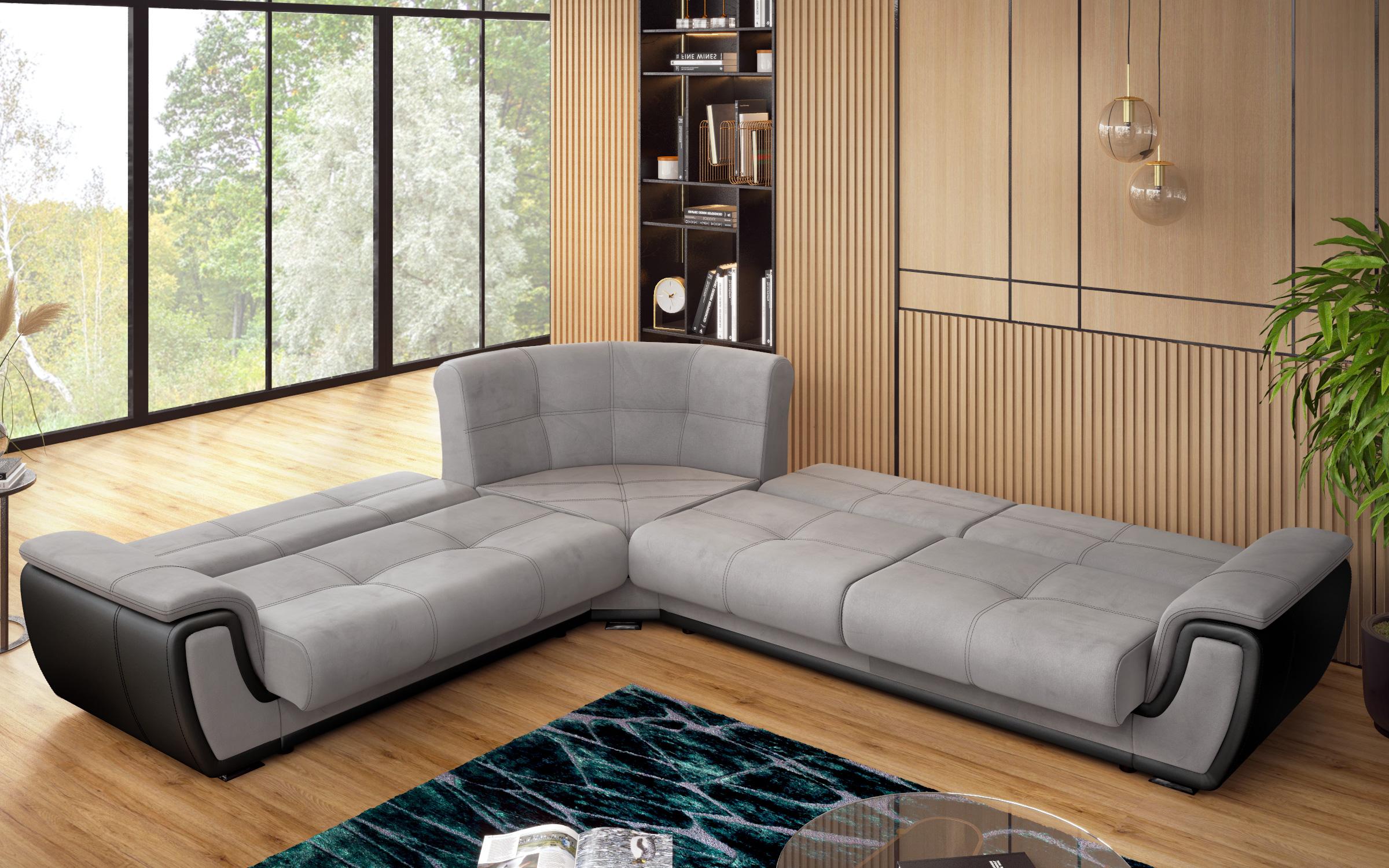 Coltar pentru living Princess, gri + piele neagra  9