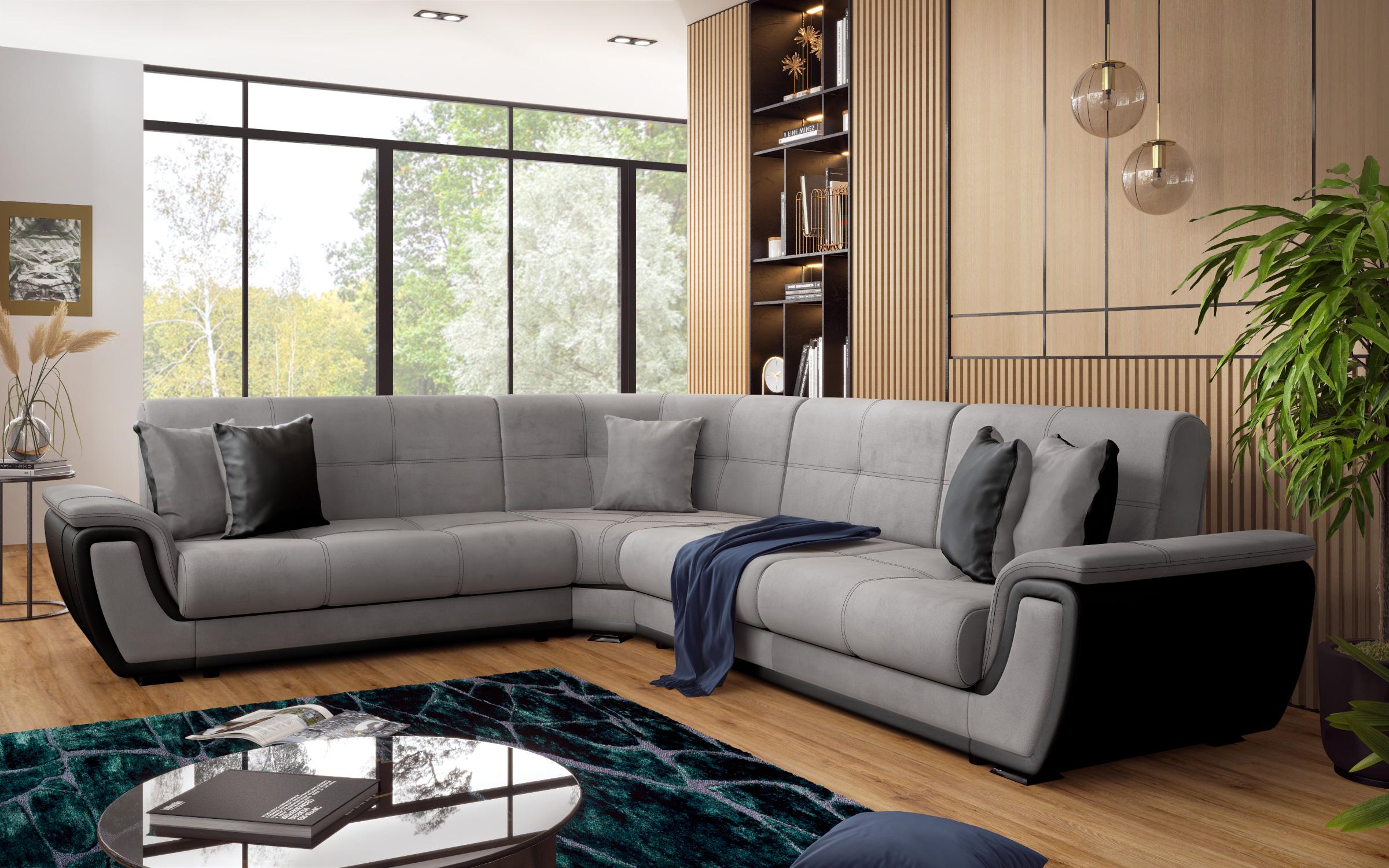 Coltar pentru living Princess, gri + piele neagra  10