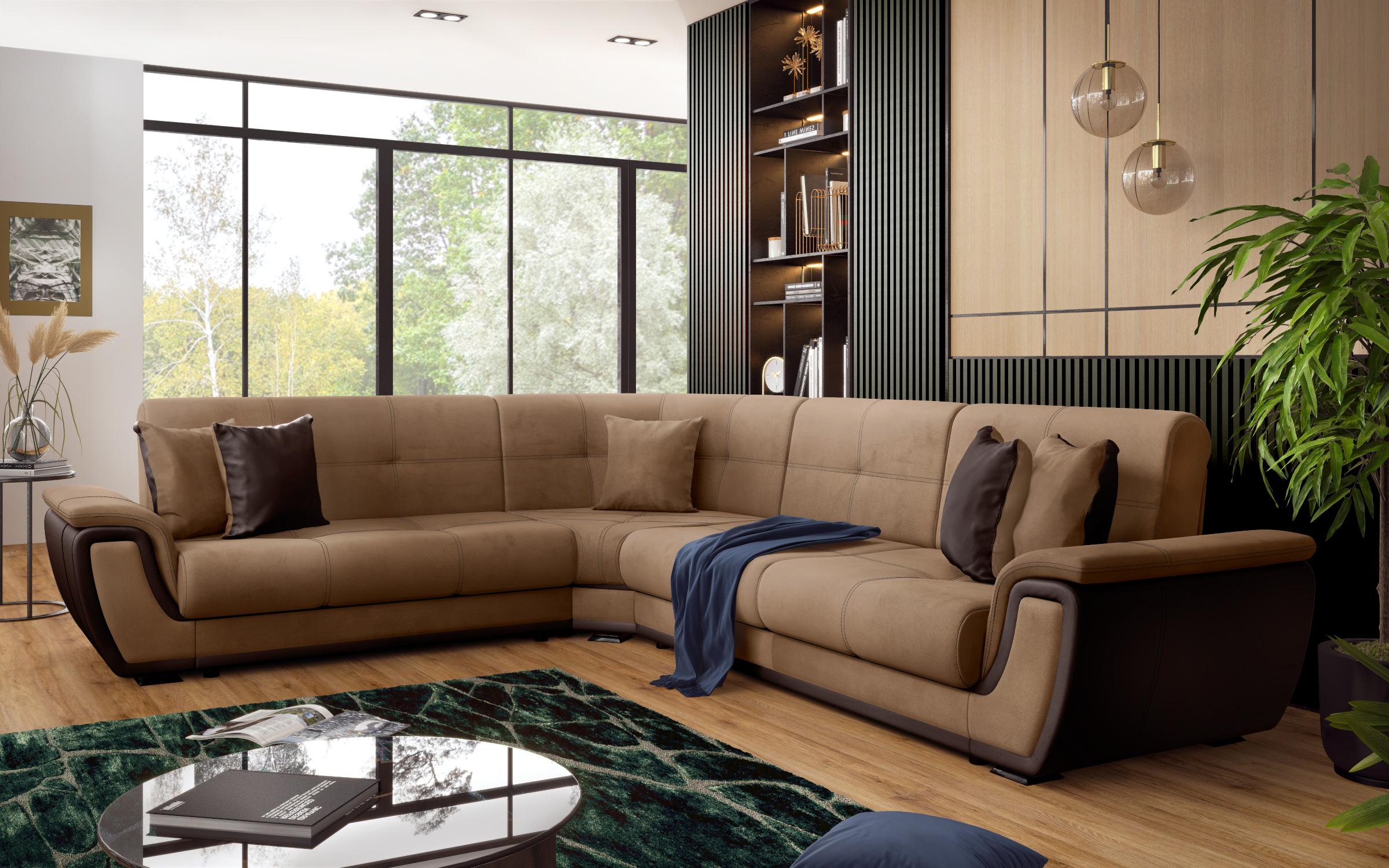 Coltar pentru living Princess, maro deschis + piele maro inchis  10