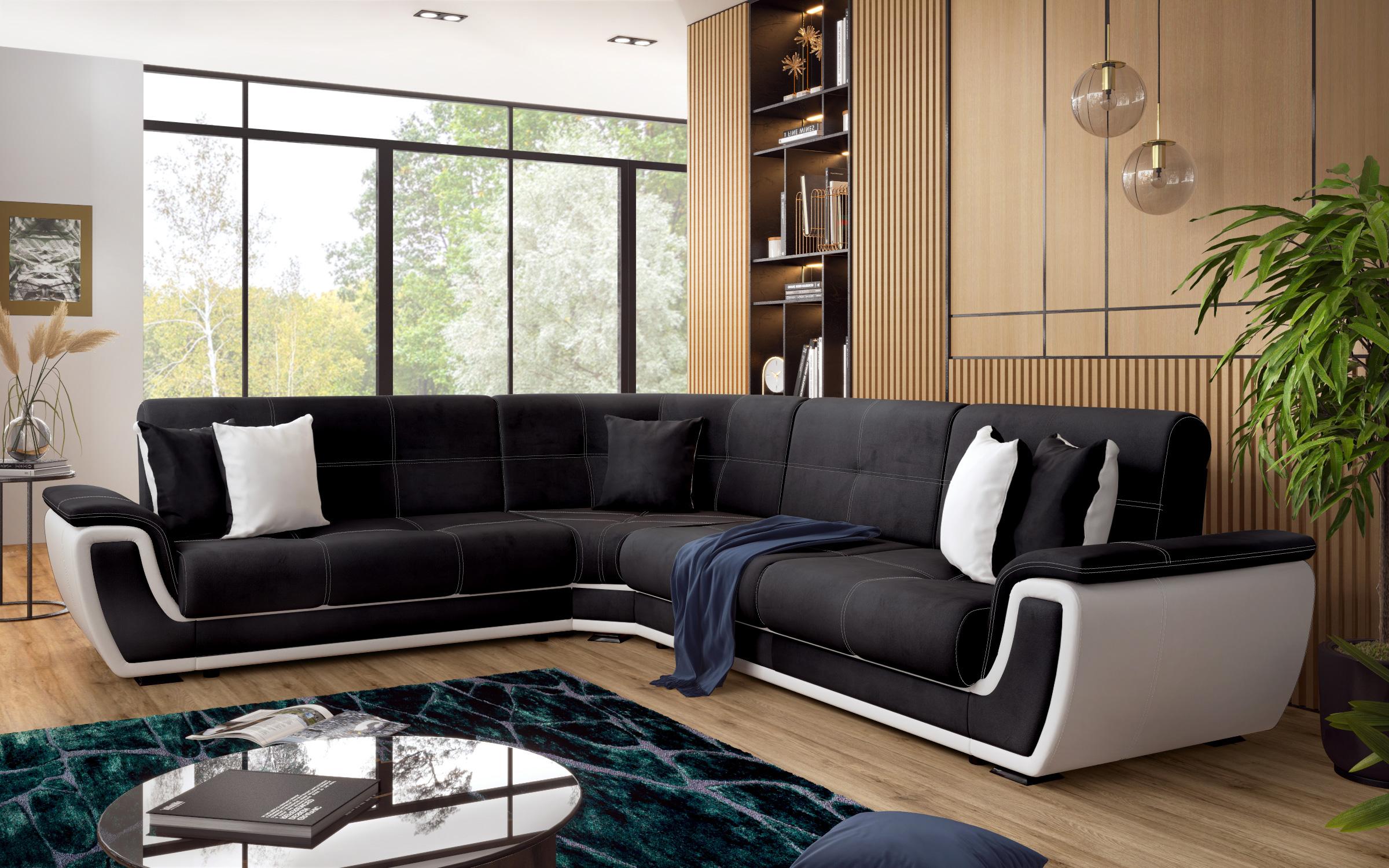 Coltar pentru living Princess, negru + piele alba  10