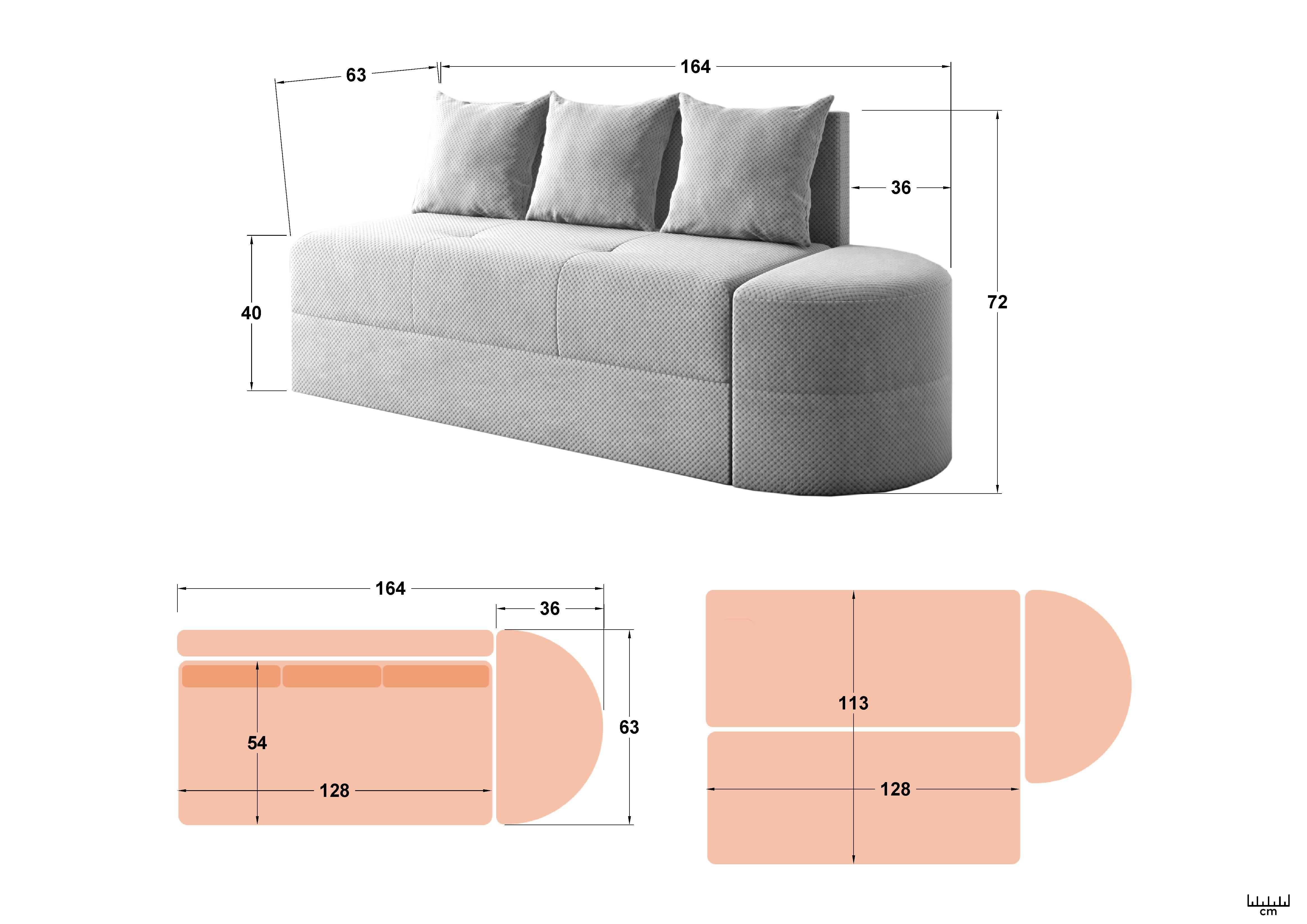 Canapea + taburet Ugo, maro  2