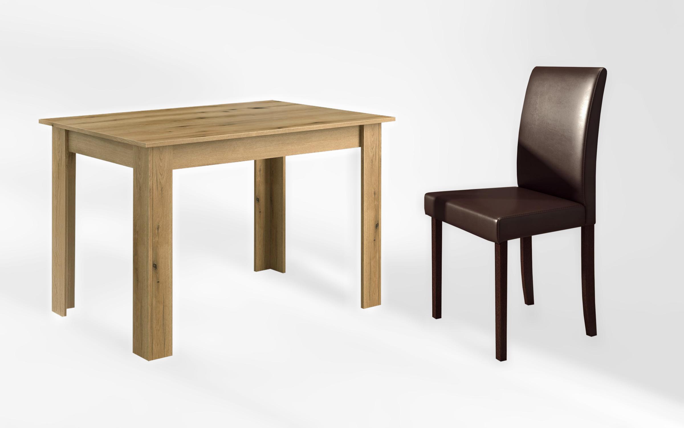 Masa dining Doni + 4 scaune Eliz VI, stejar evoc + piele wenge  1