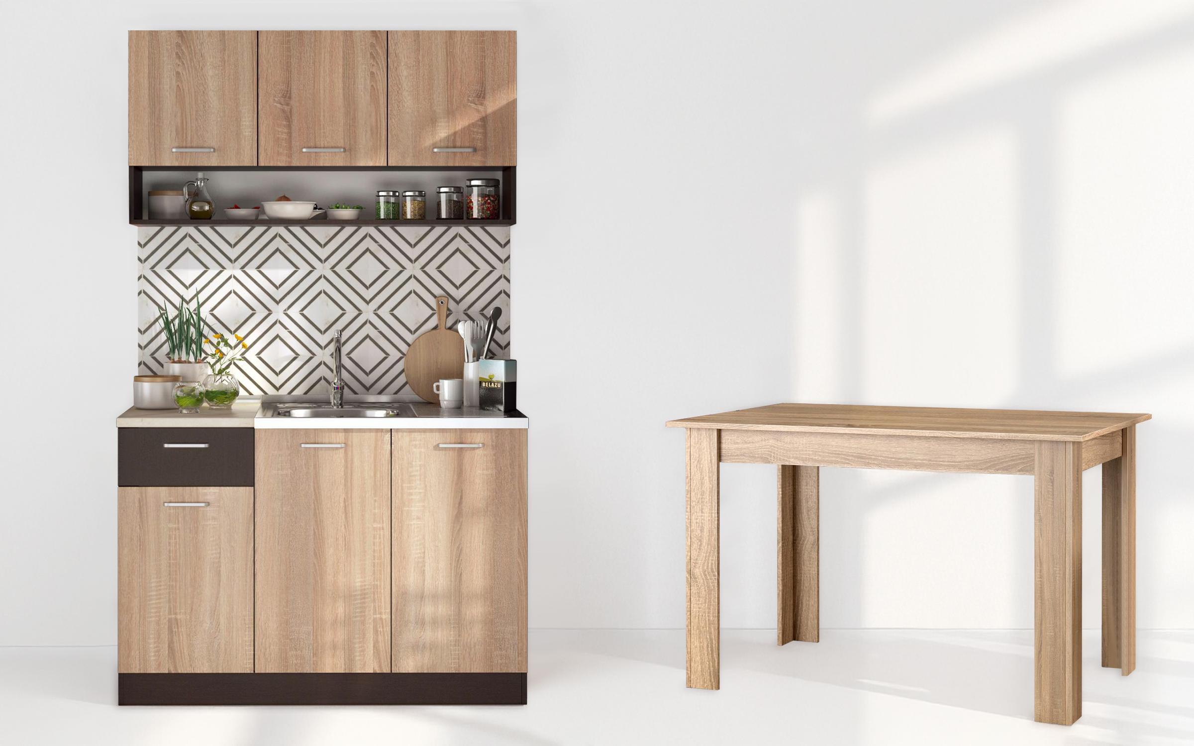 Bucatarie Lora 5 mini + masa dining Doni, wenge + stejar sonoma  1