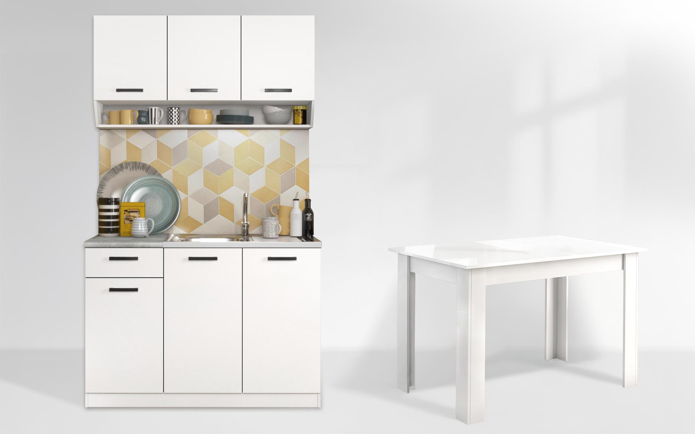 Bucatarie Areta Colore + masa dining Doni, alb mat + alb lucios  1