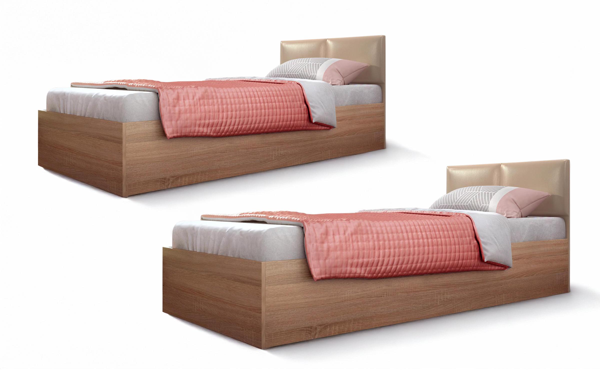 Set 2 paturi 90/200 Magdalena, stejar sonoma + piele bej  1