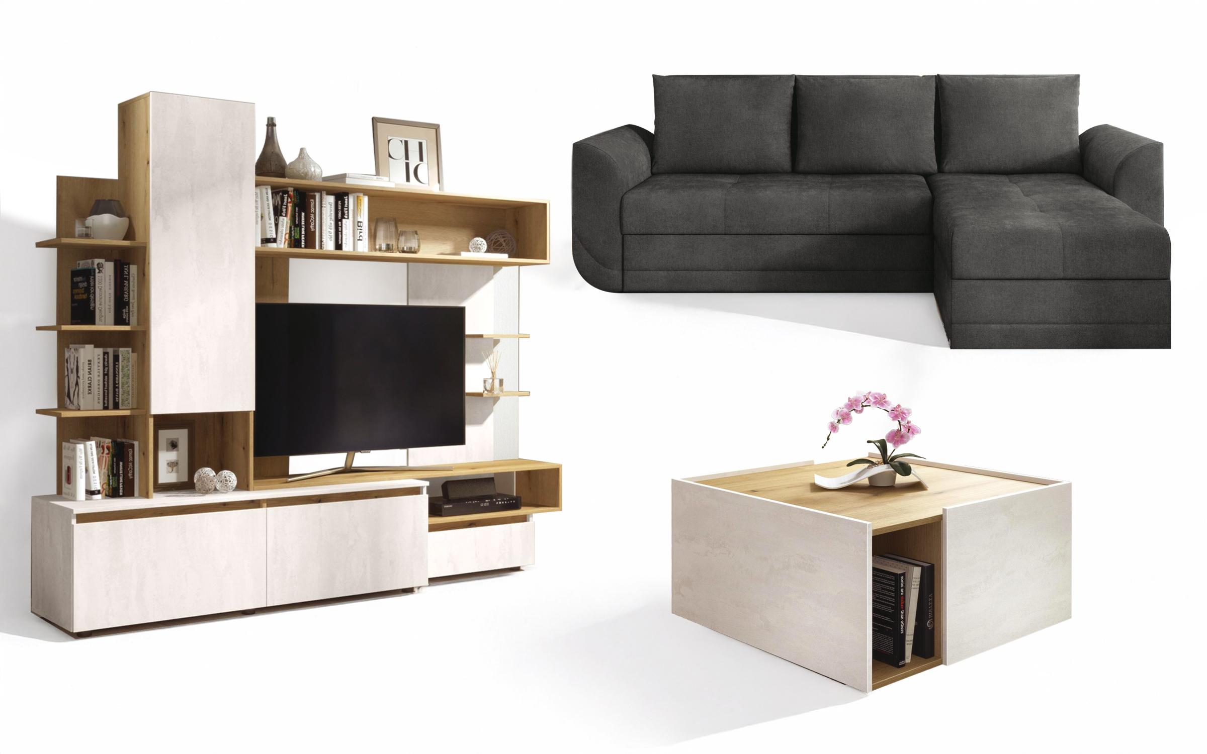 Set de living Modus, gri + Silk + stejar evoc  1
