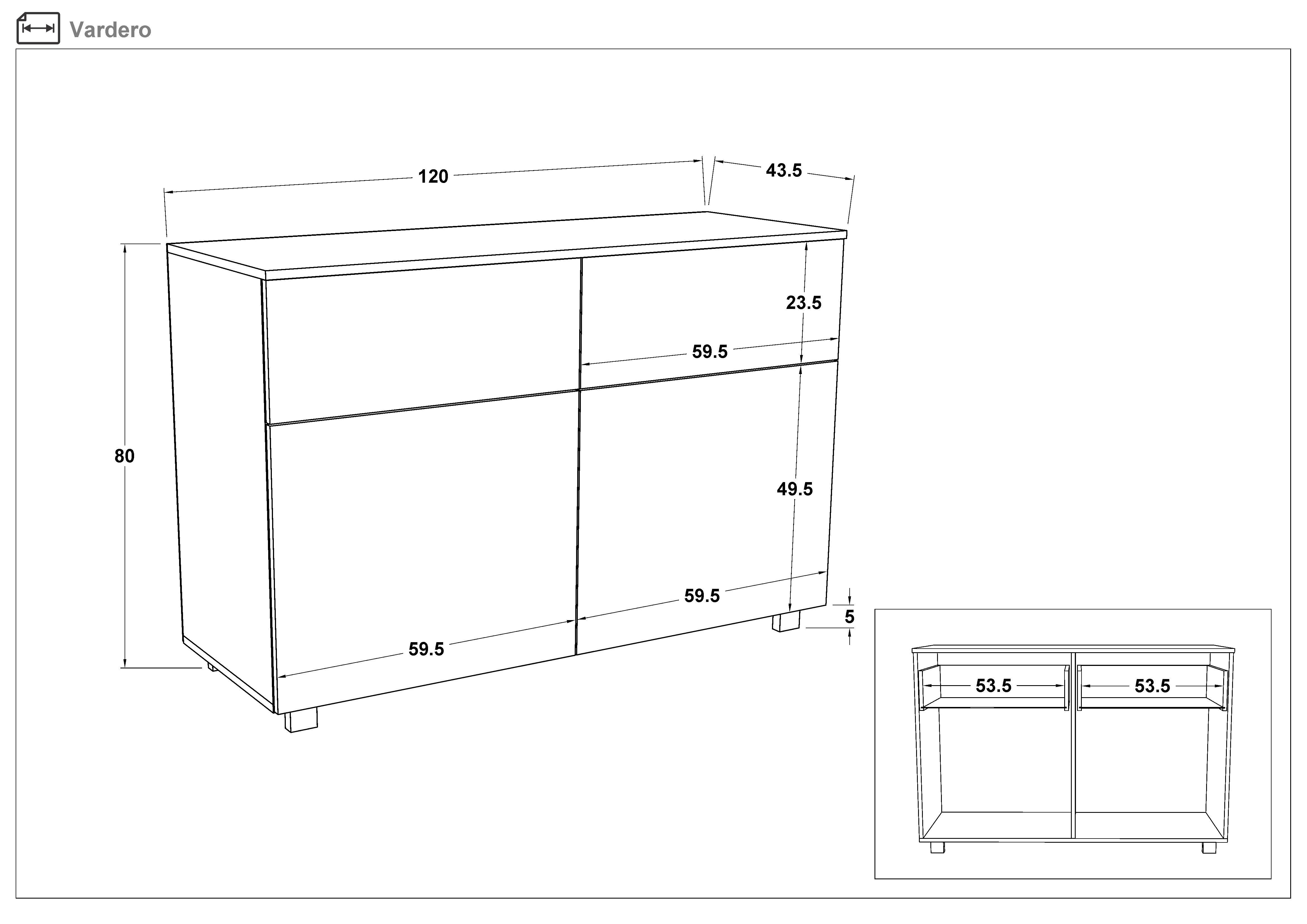 Comoda Vardero, alb mat + stejar scandinav deschis  2