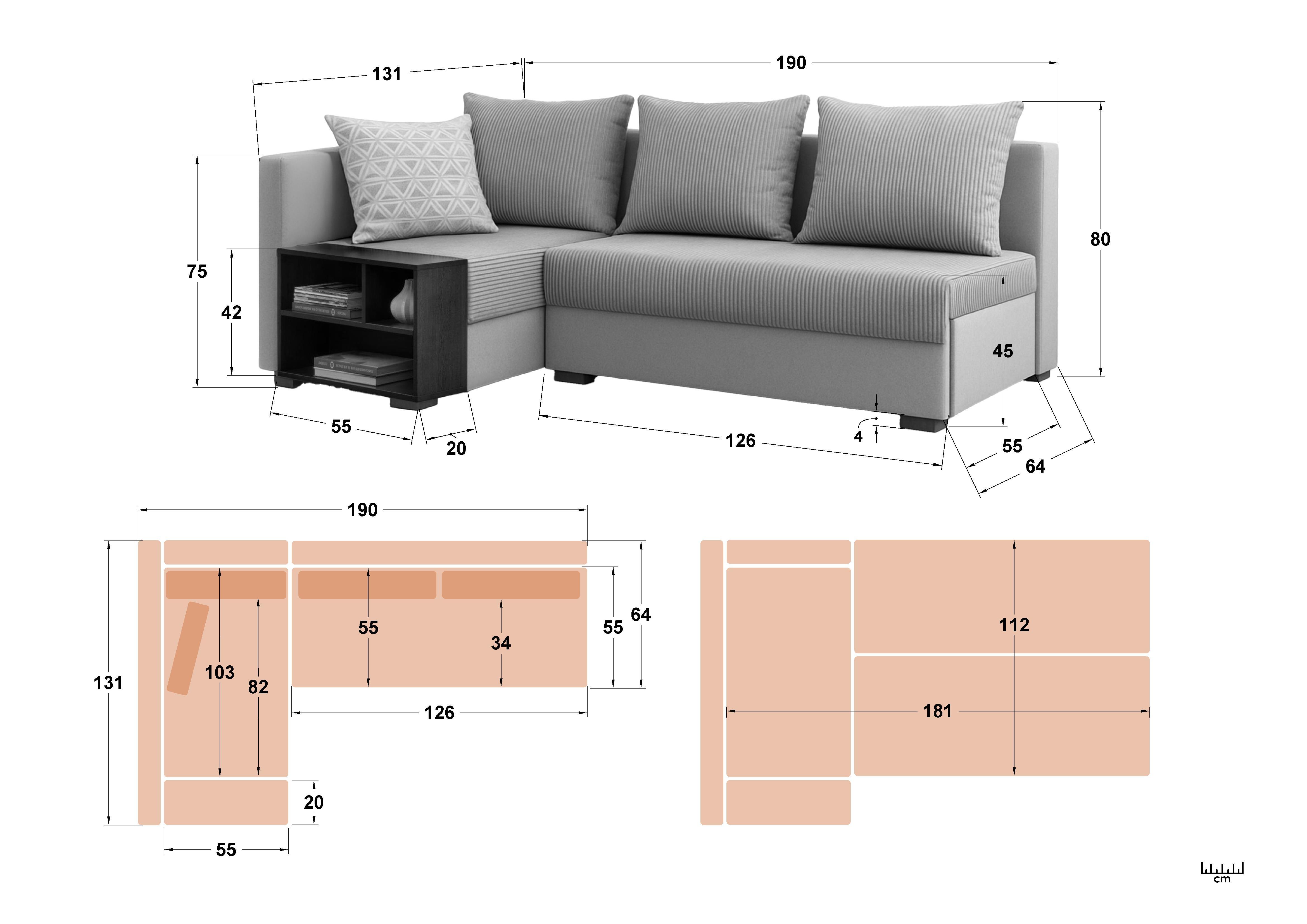 Coltar extensibil cu brat etajera Verdi, bej  2