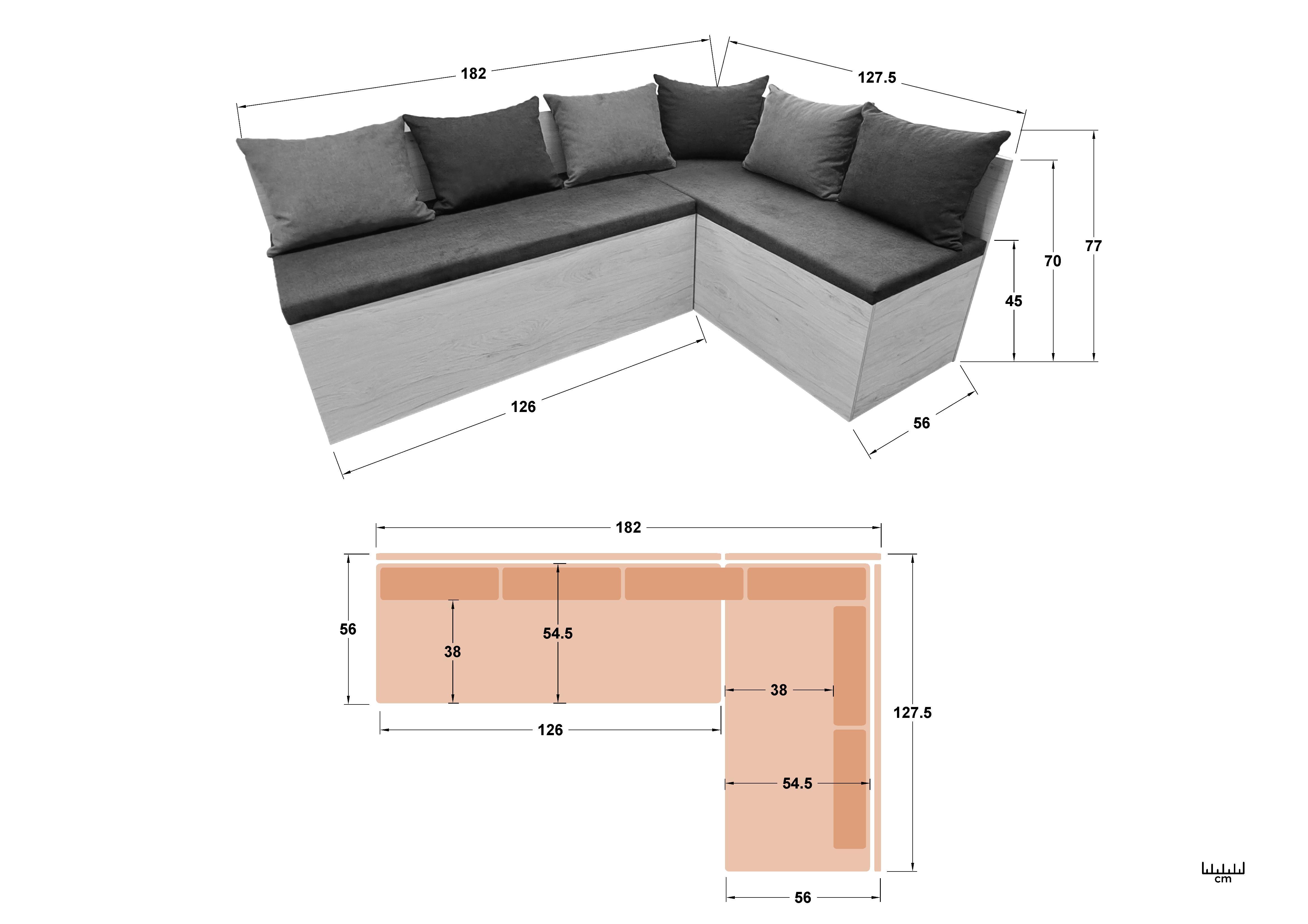 Coltar de bucatarie Verto, rockford deschis + gri-maroniu  2