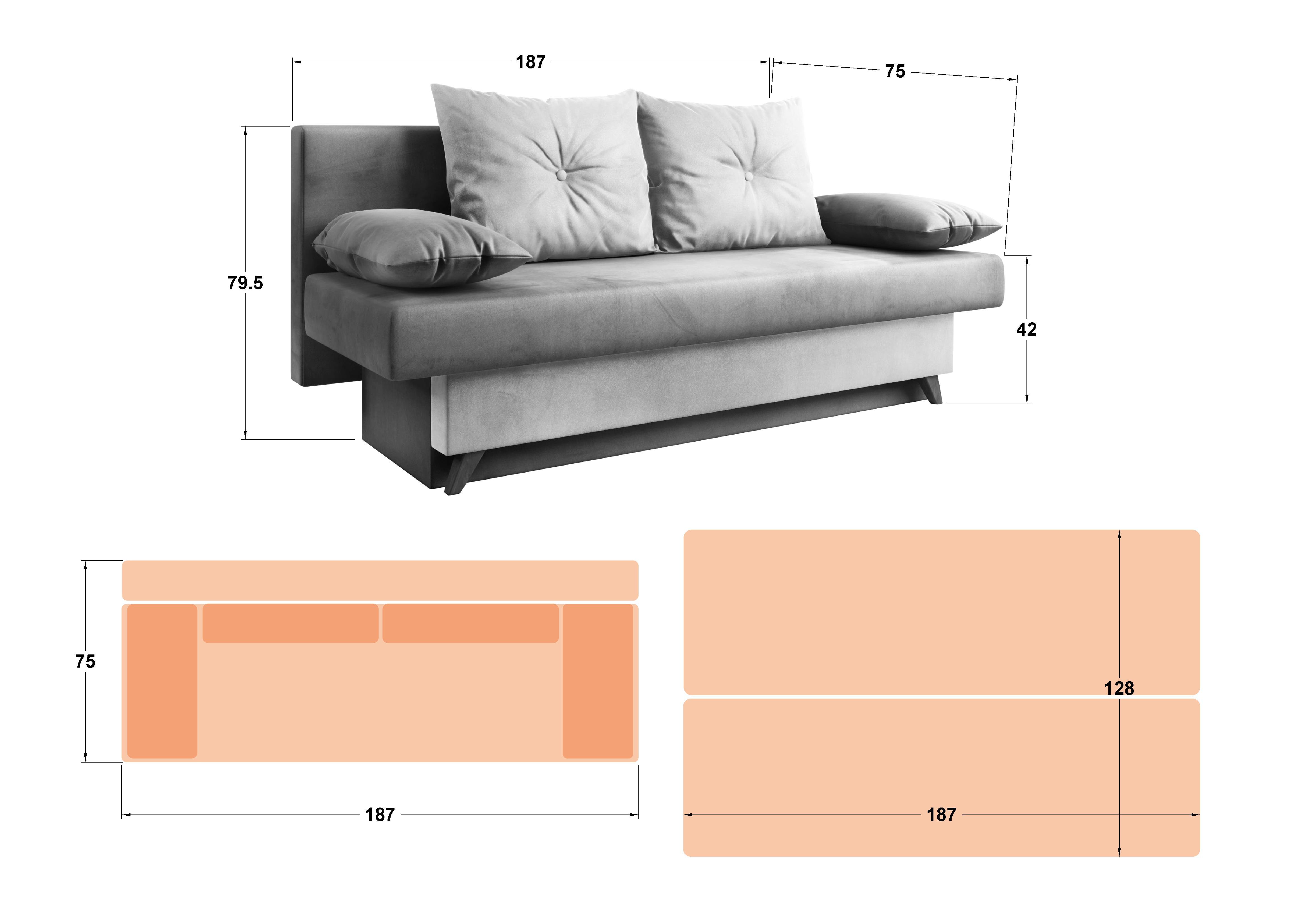 Canapea extensibila Victorio, gri + gri inchis  2