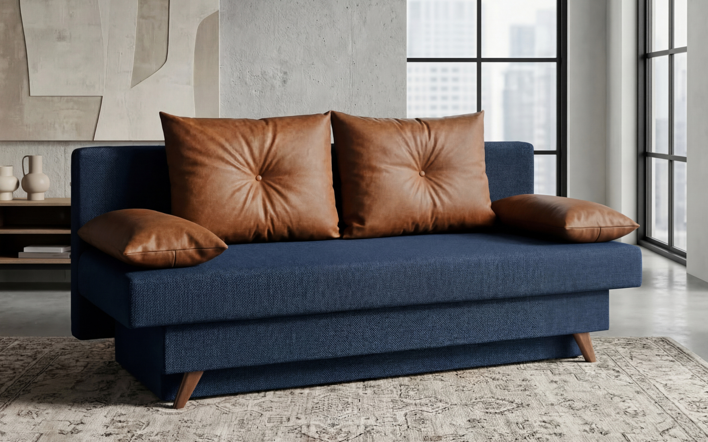 Canapea extensibila Victorio, albastru inchis + maro  3