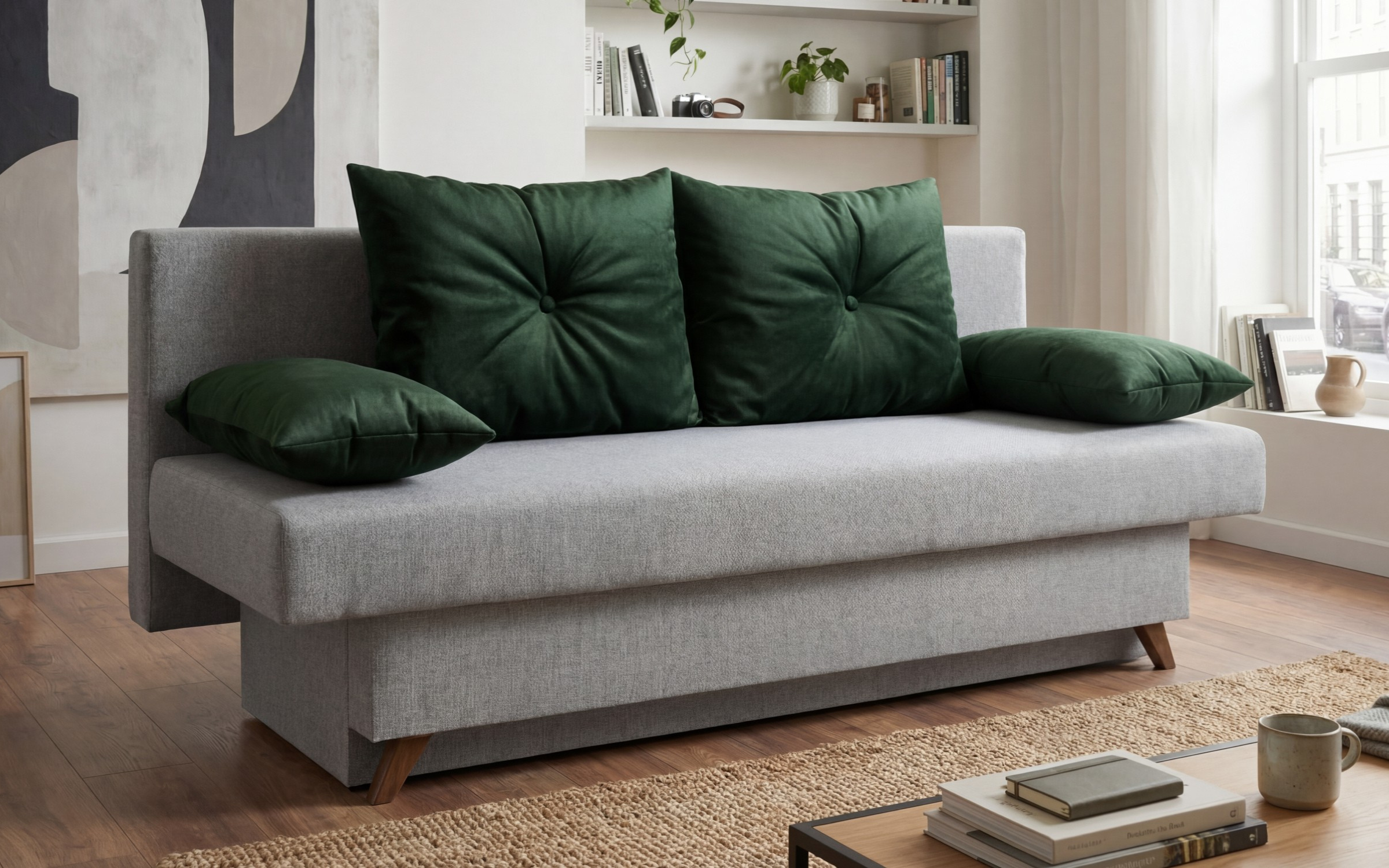 Canapea extensibila Victorio, gri deschis + verde  2