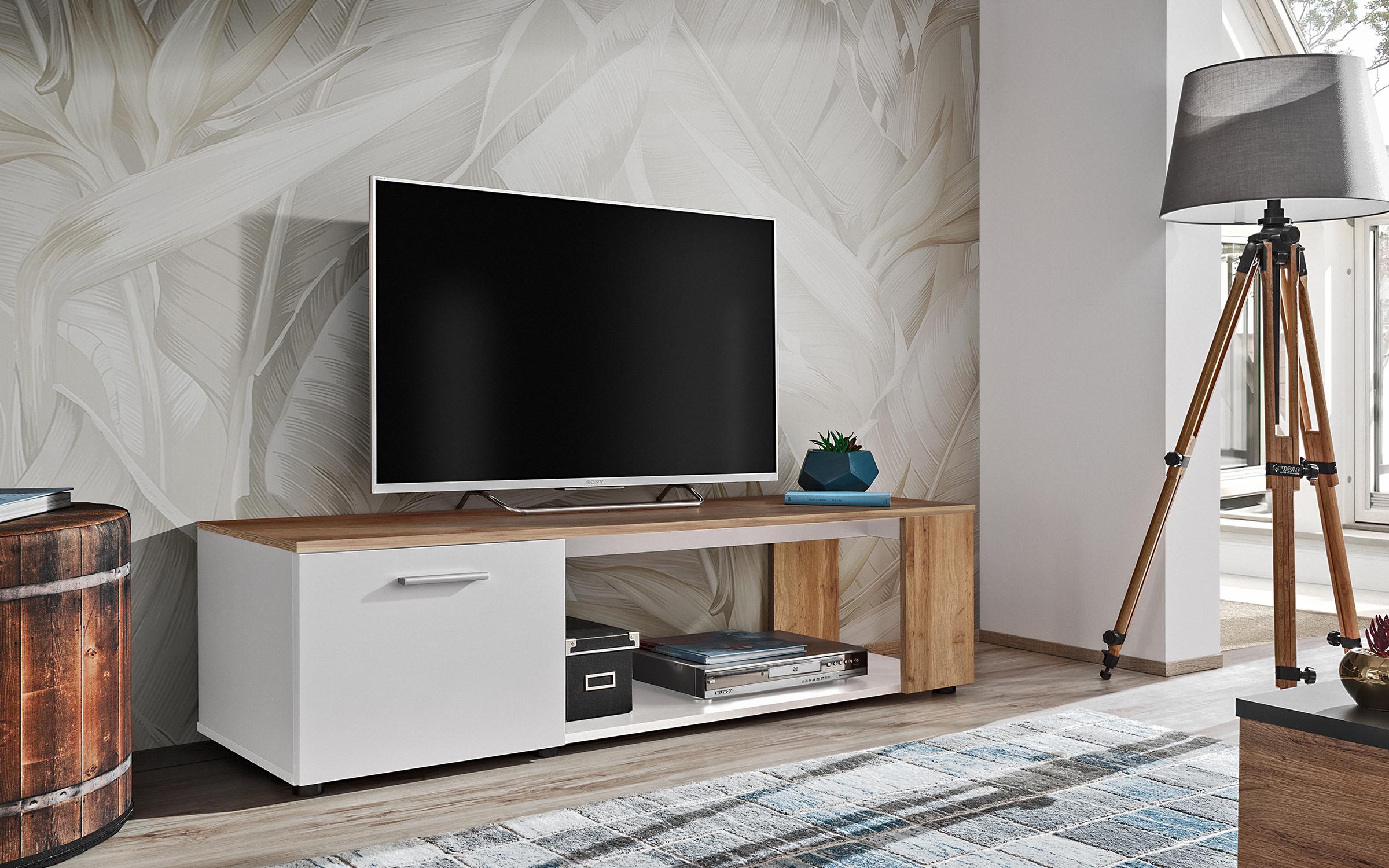 Modul TV Fontera, stejar votan + alb mat  1