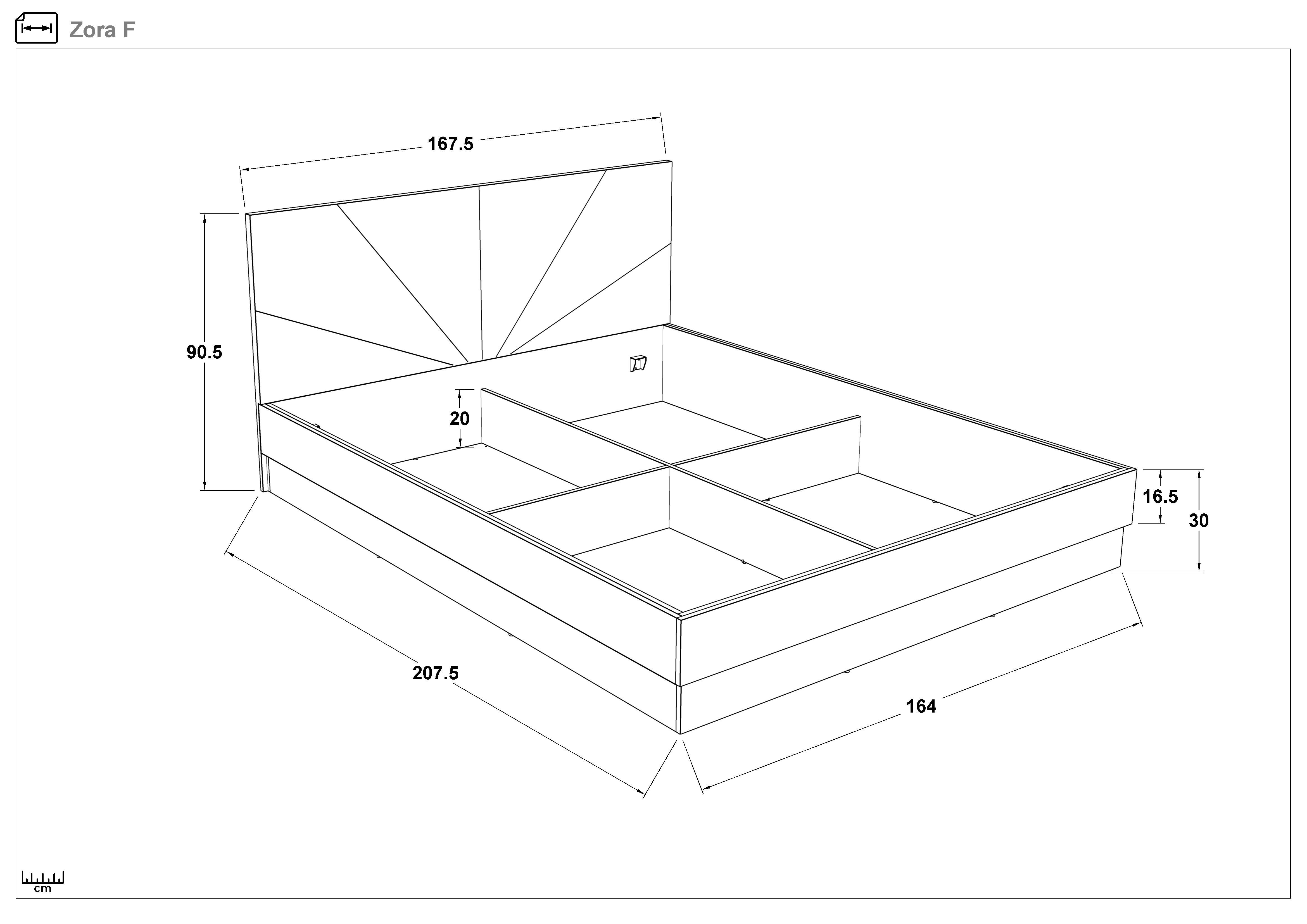 Set dormitor 160/200 Zora + saltea, stejar antic + alb lucios  2