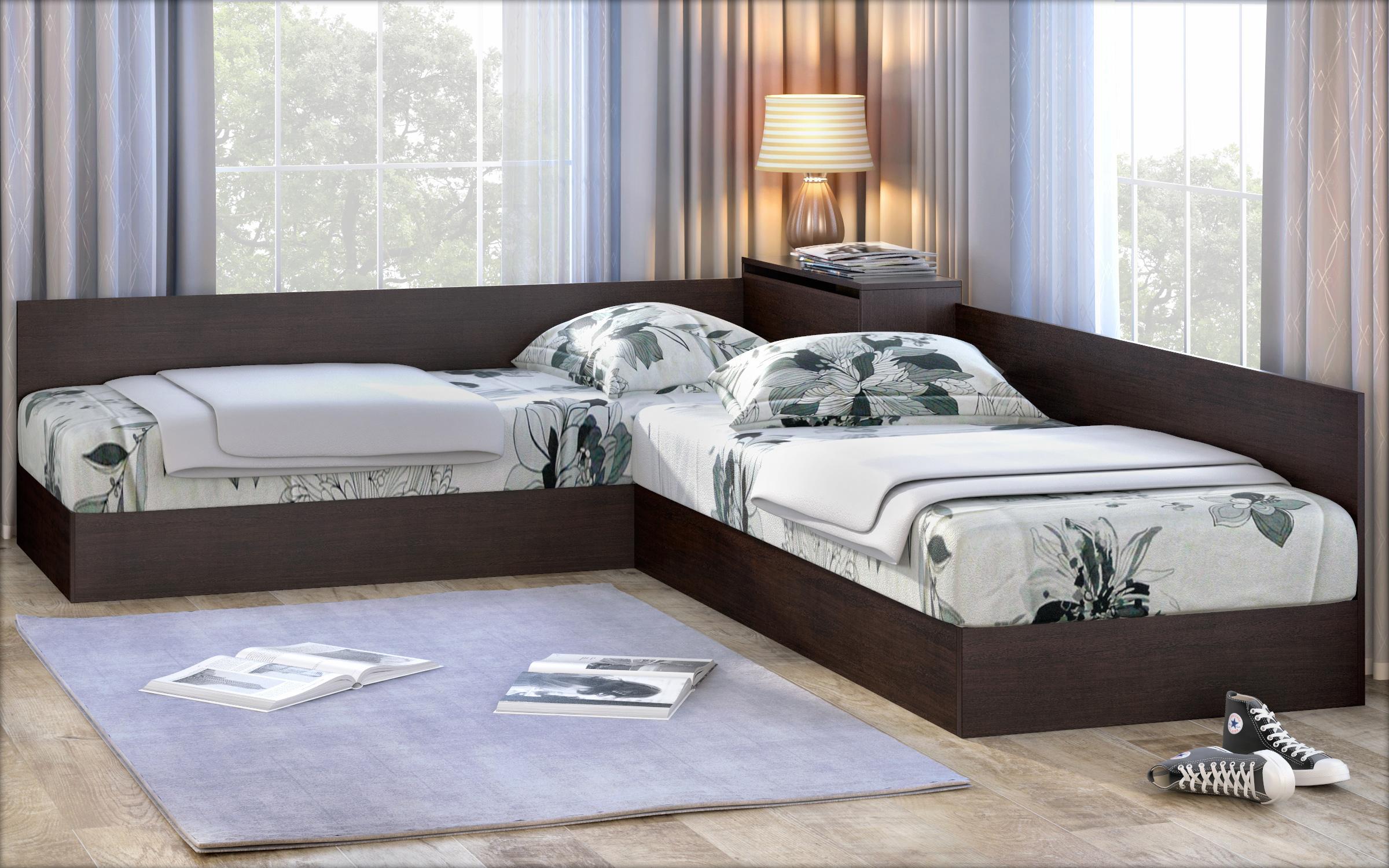 Paturi de colt Alpi cu lada + saltele incluse  Neo dream 82/190, wenge  1