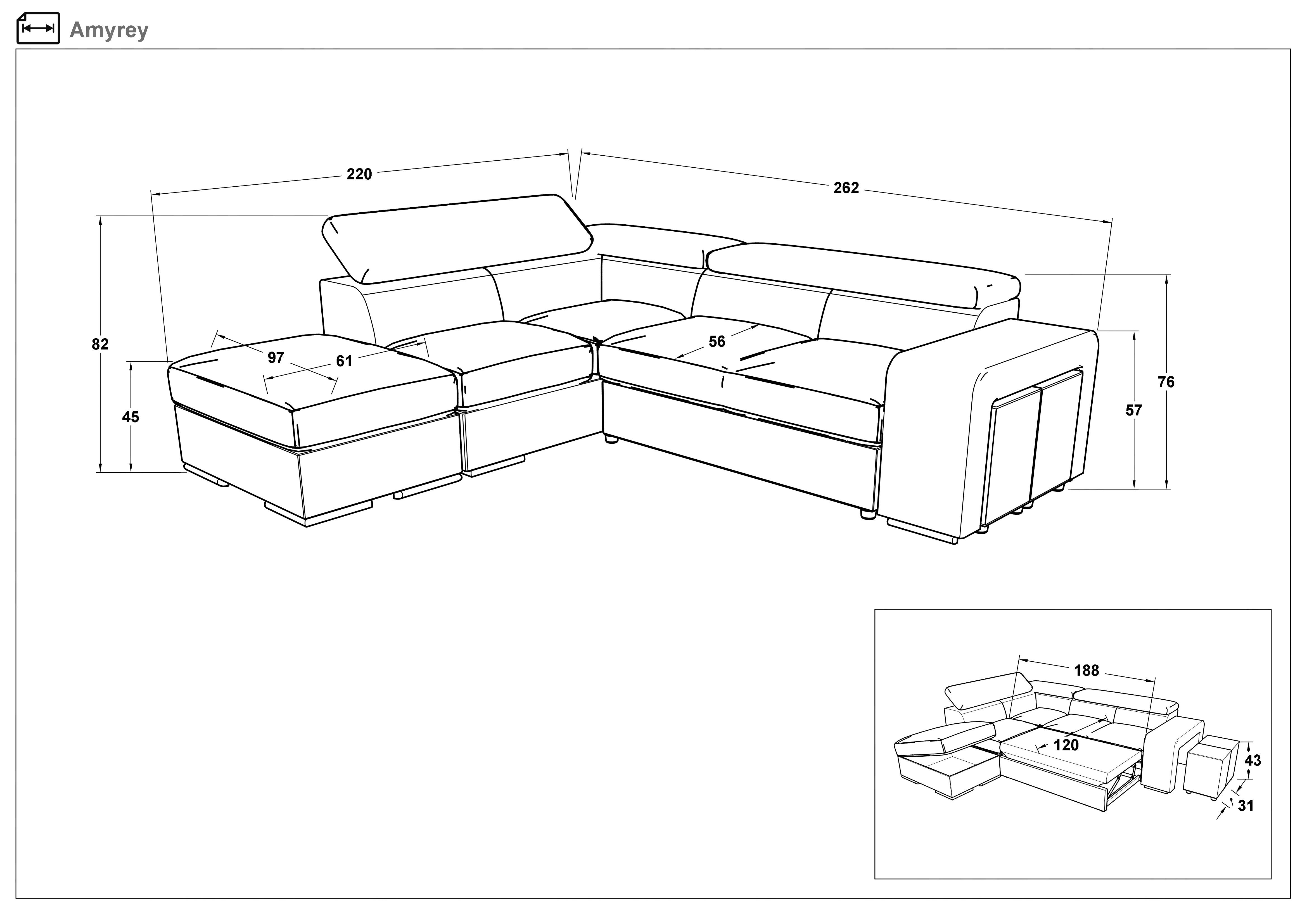 Coltar extensibil Amirei + 2 taburete, gri + piele alba  2