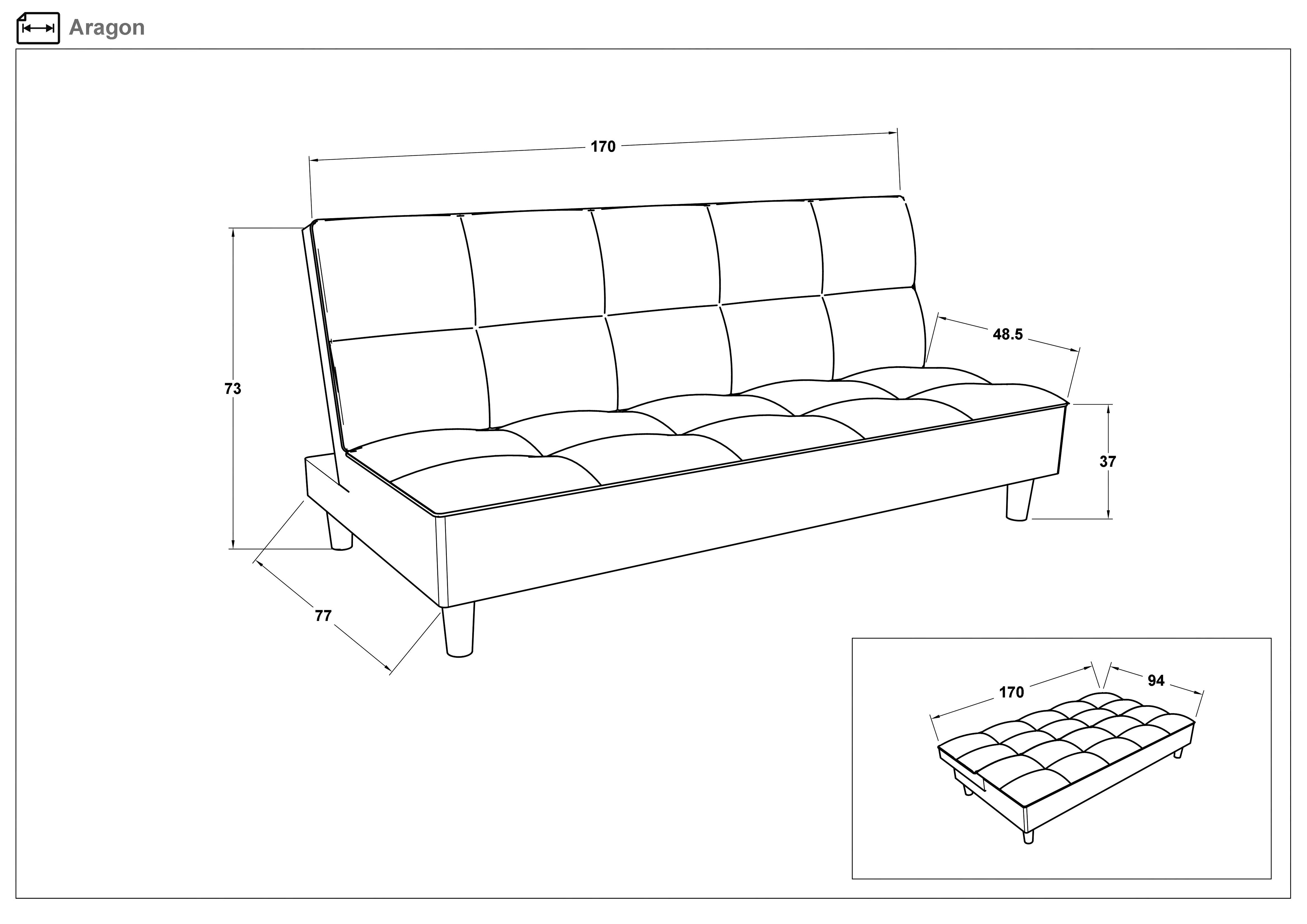 Canapea extensibila click- clack Aragon, alb + negru  2