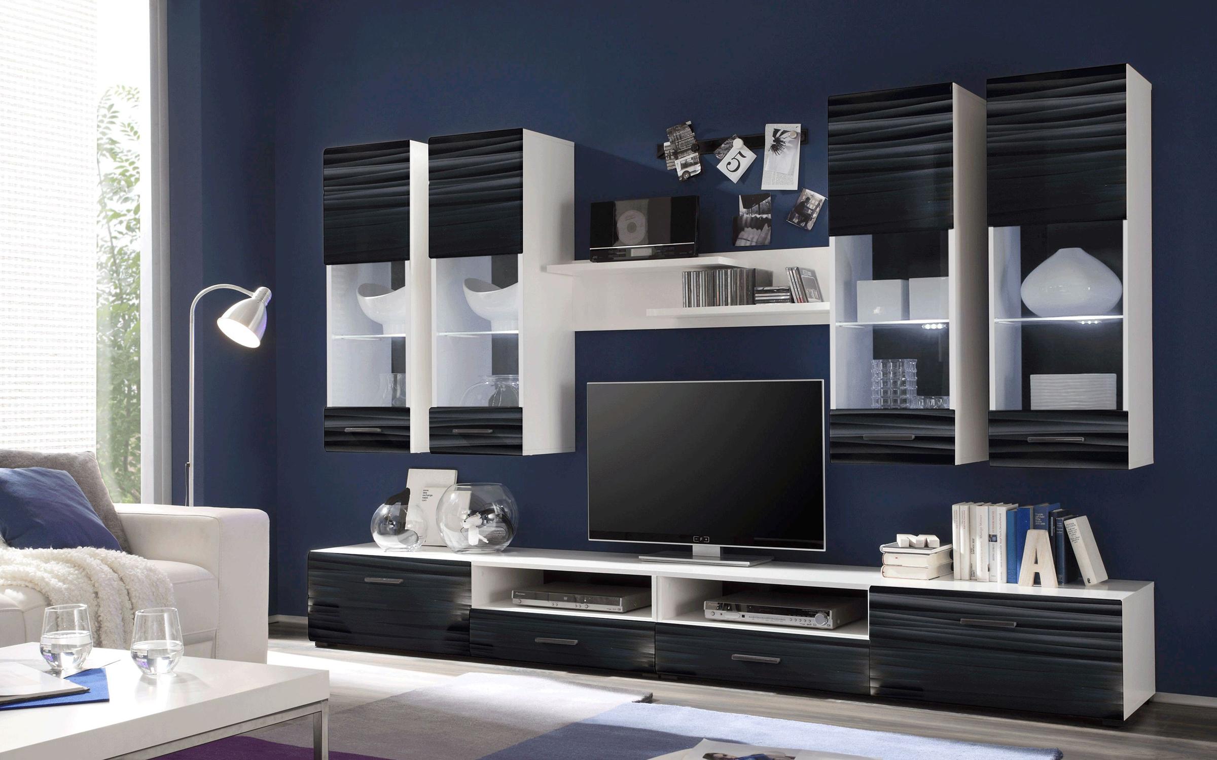 Biblioteca Brandy  + iluminare LED, alb + Sahara neagra  1