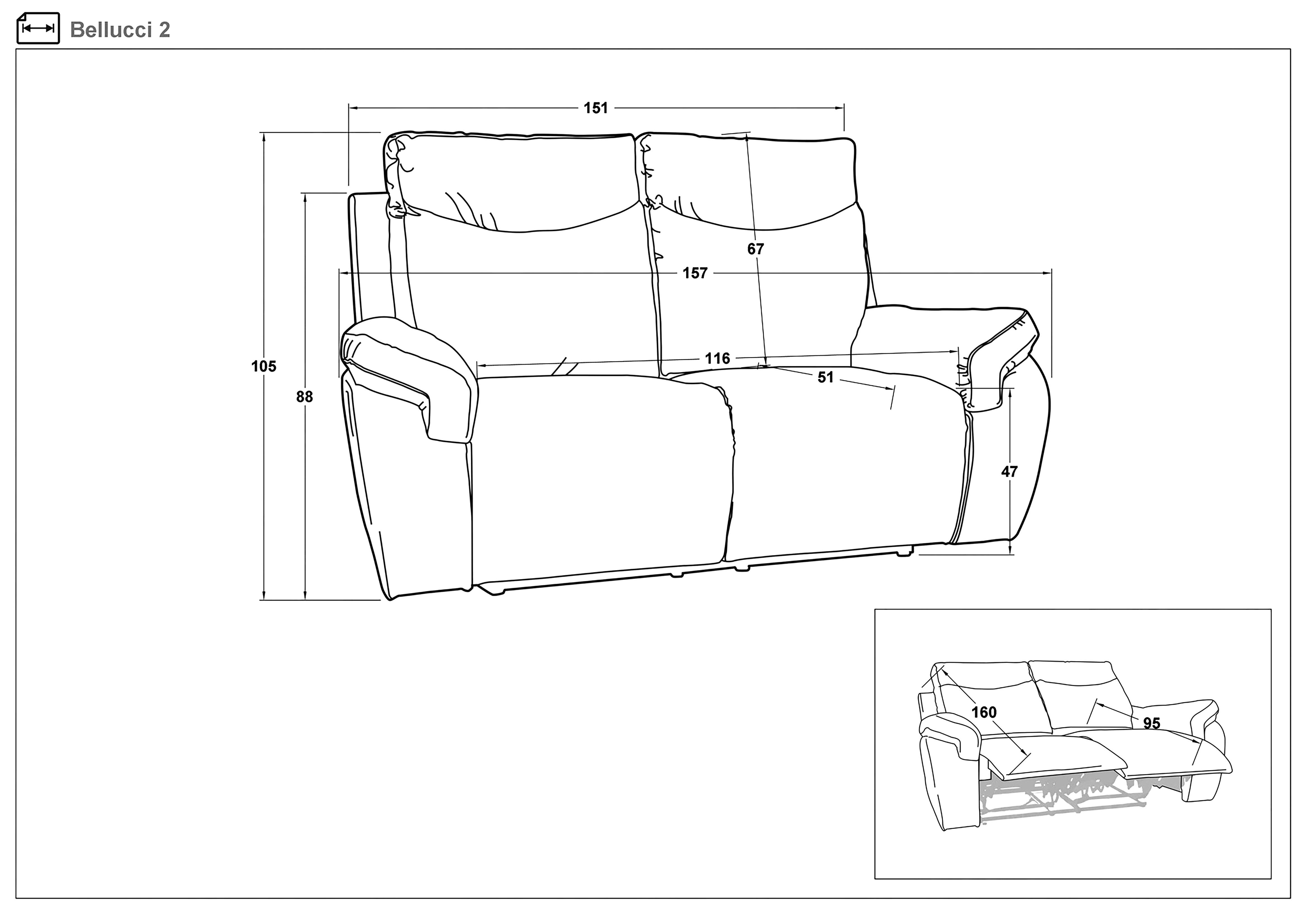 Recliner 2 locuri /mecanism manual/ Beluci, gri  2