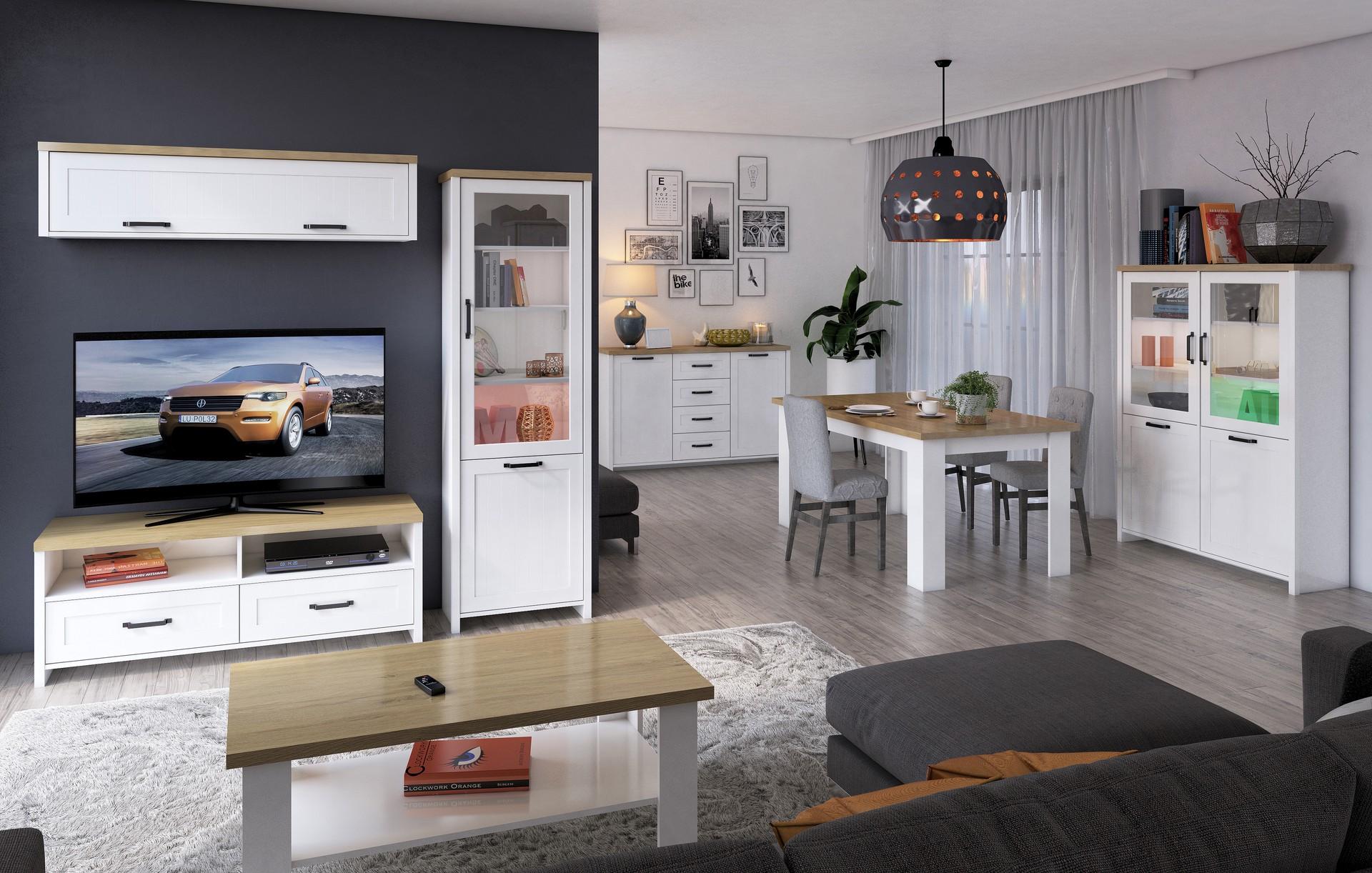 Vitrina Bianca, alb mat + stejar piatra  3