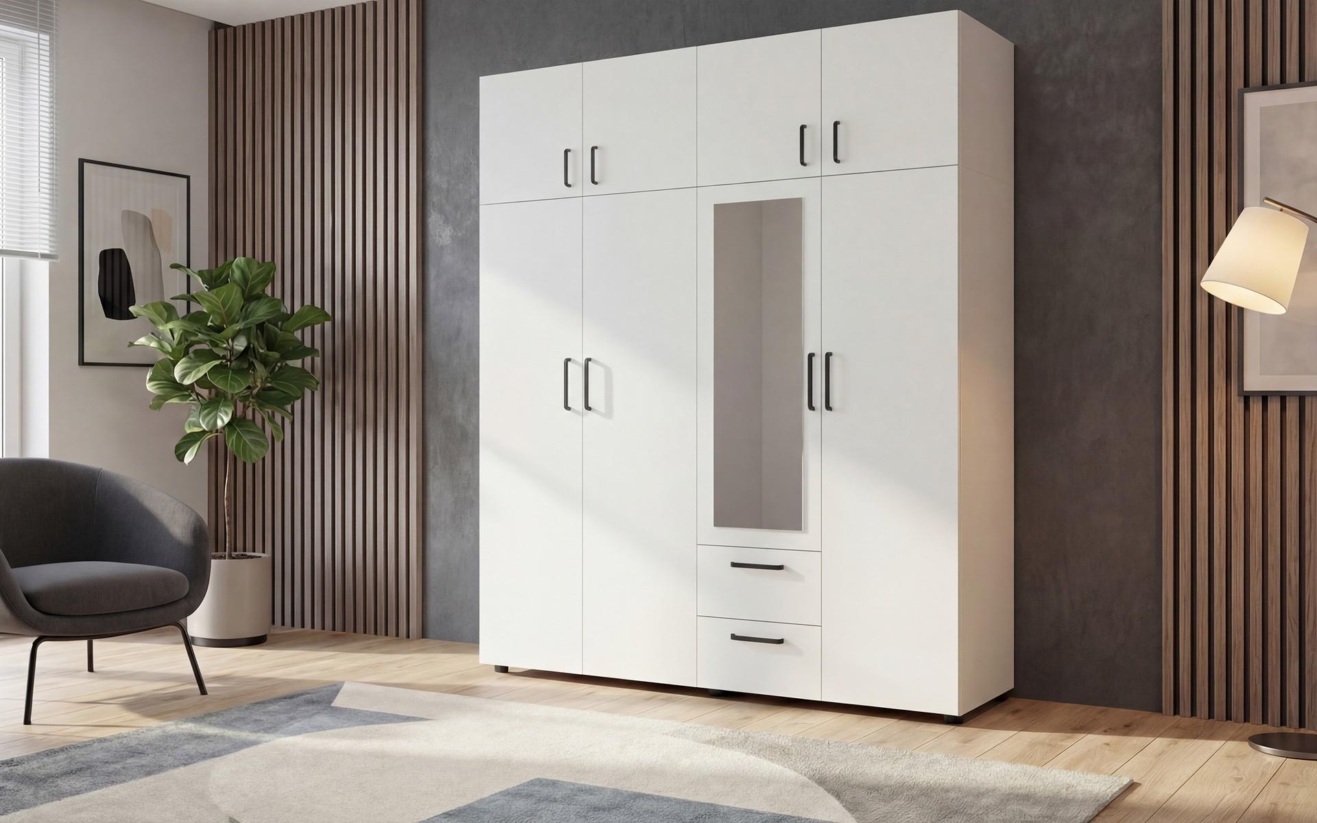 Corp suprapozabil pentru dulap cu 4 usi Bruno si Masimo, alb  2