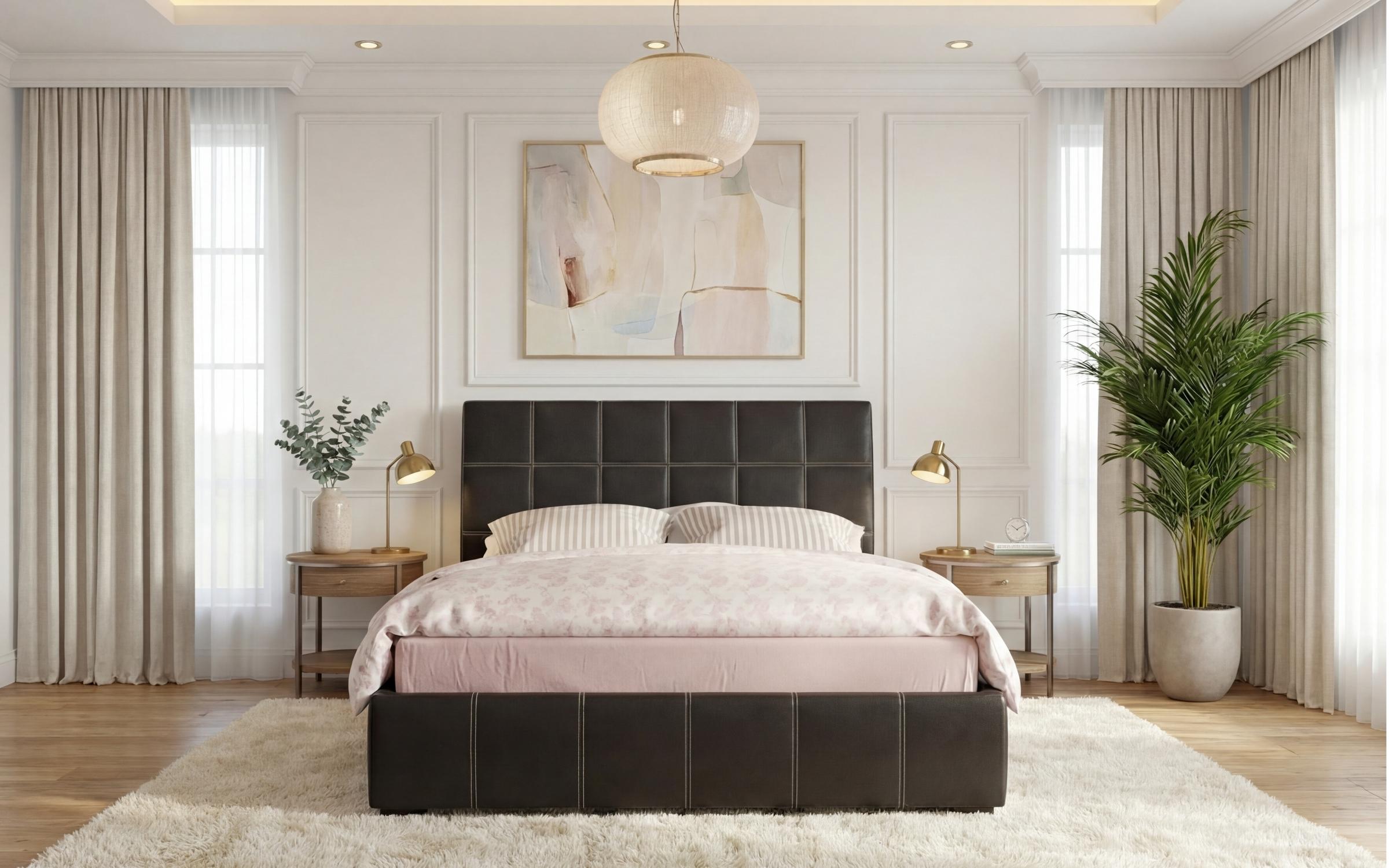 Двуспальная кровать с мягкой обивкой 160/200 Калина, черный  3