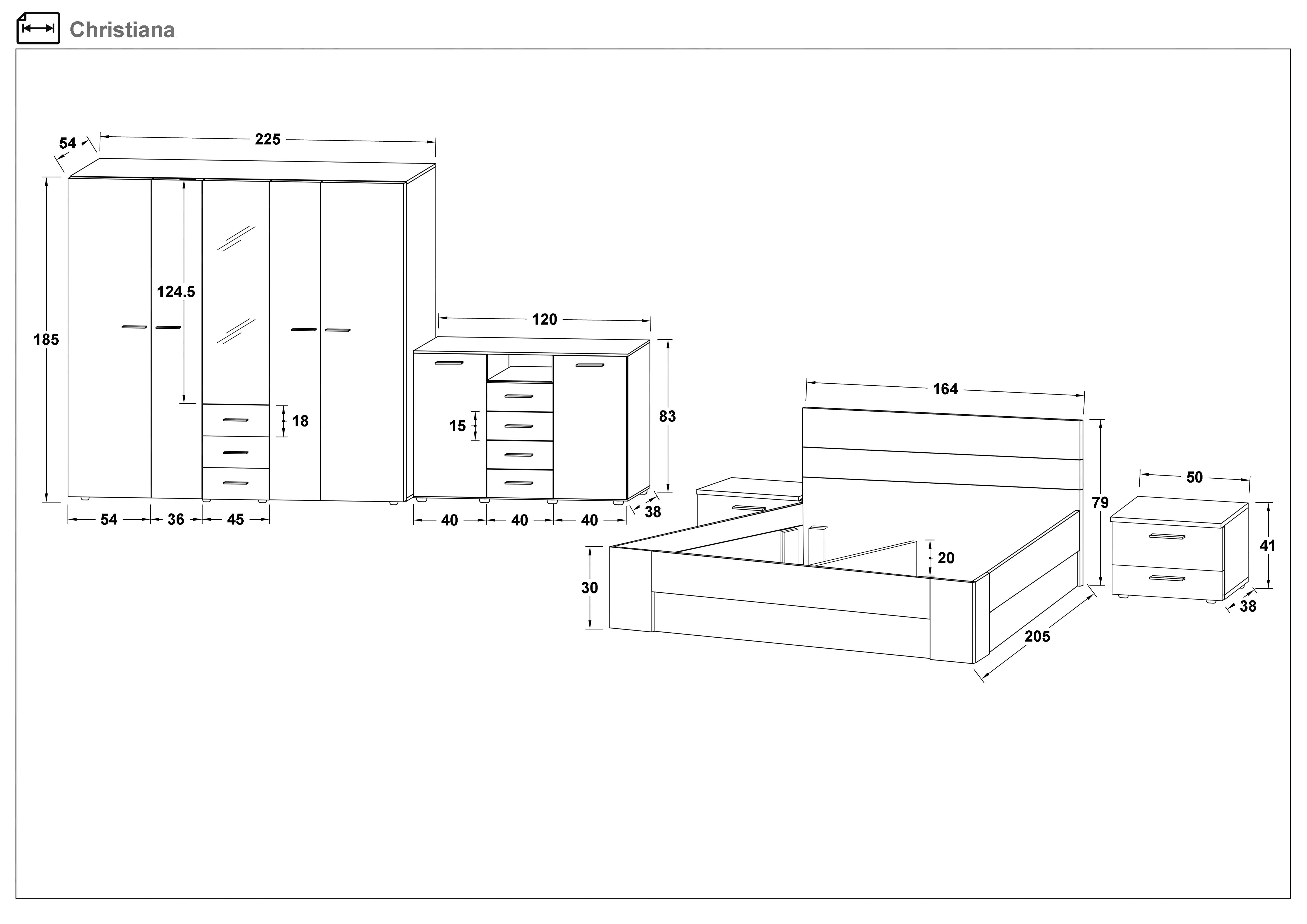 Set dormitor 160/200 Cristiana + saltea, stejar wotan + antracit mat  2